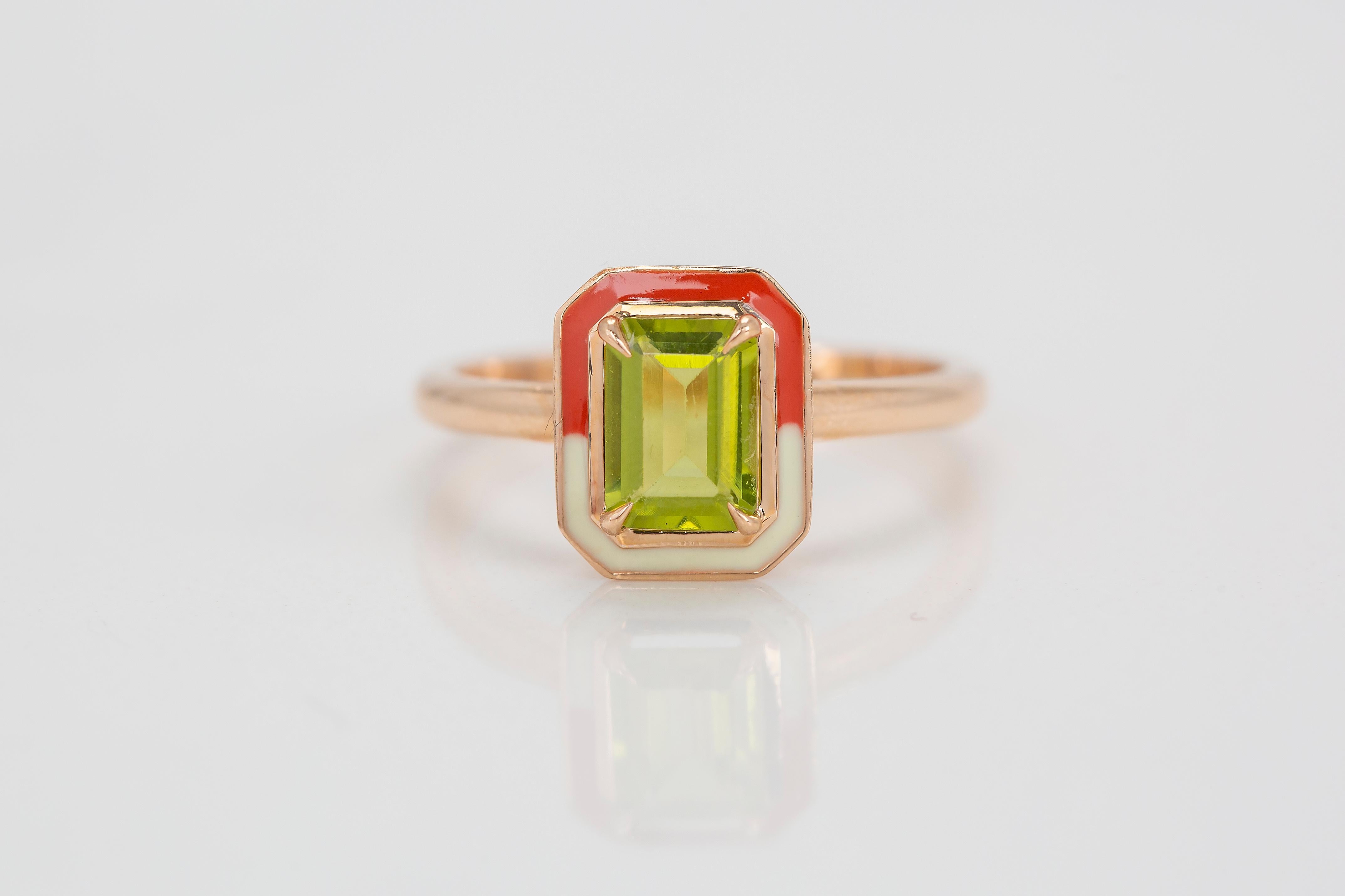 For Sale:  Art Deco Style 0.85 Ct Peridot 14K Gold Cocktail Ring 5