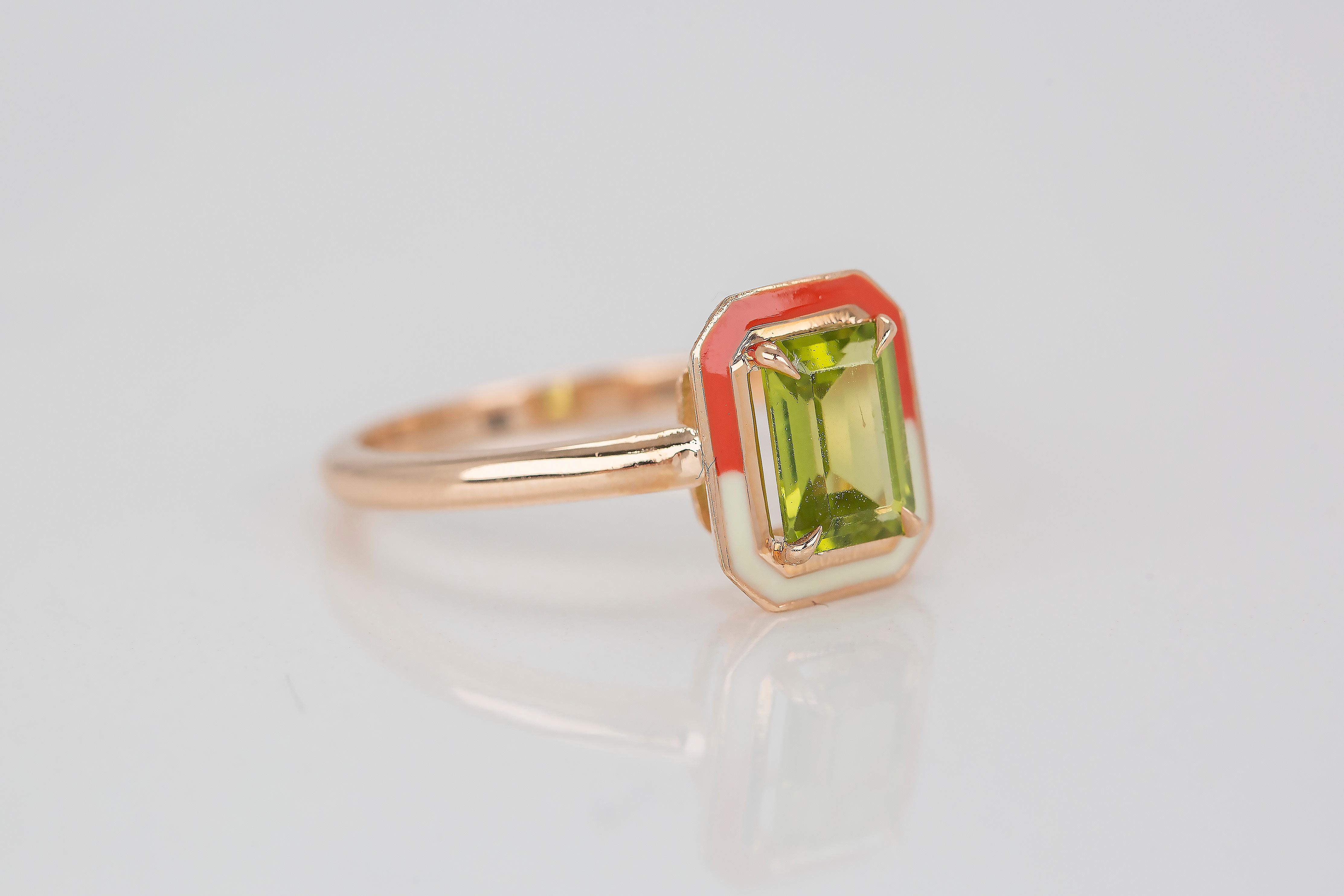 For Sale:  Art Deco Style 0.85 Ct Peridot 14K Gold Cocktail Ring 7