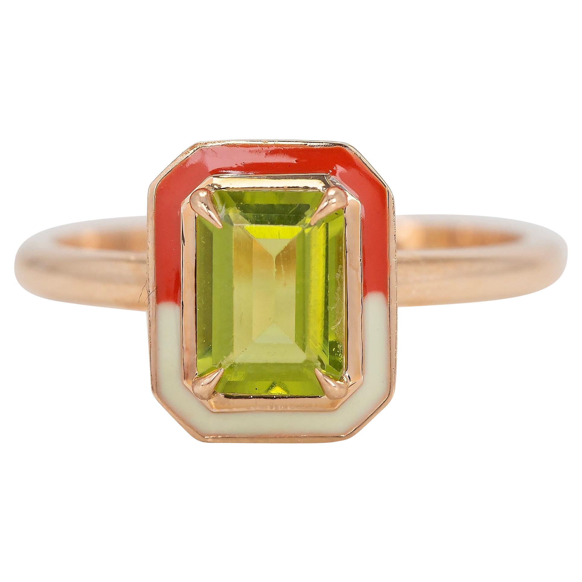 Bague cocktail en or 14 carats de style Art déco avec péridot 0,85 carat