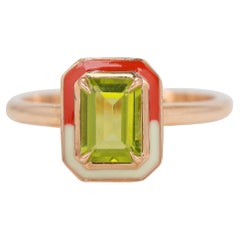 Bague cocktail en or 14 carats de style Art déco avec péridot 0,85 carat