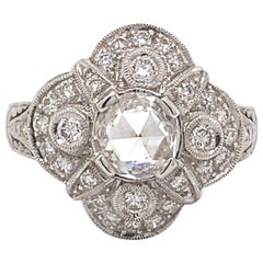 Anillo de oro blanco de 18k con diamantes talla rosa de 0,85 ct estilo Art Déco