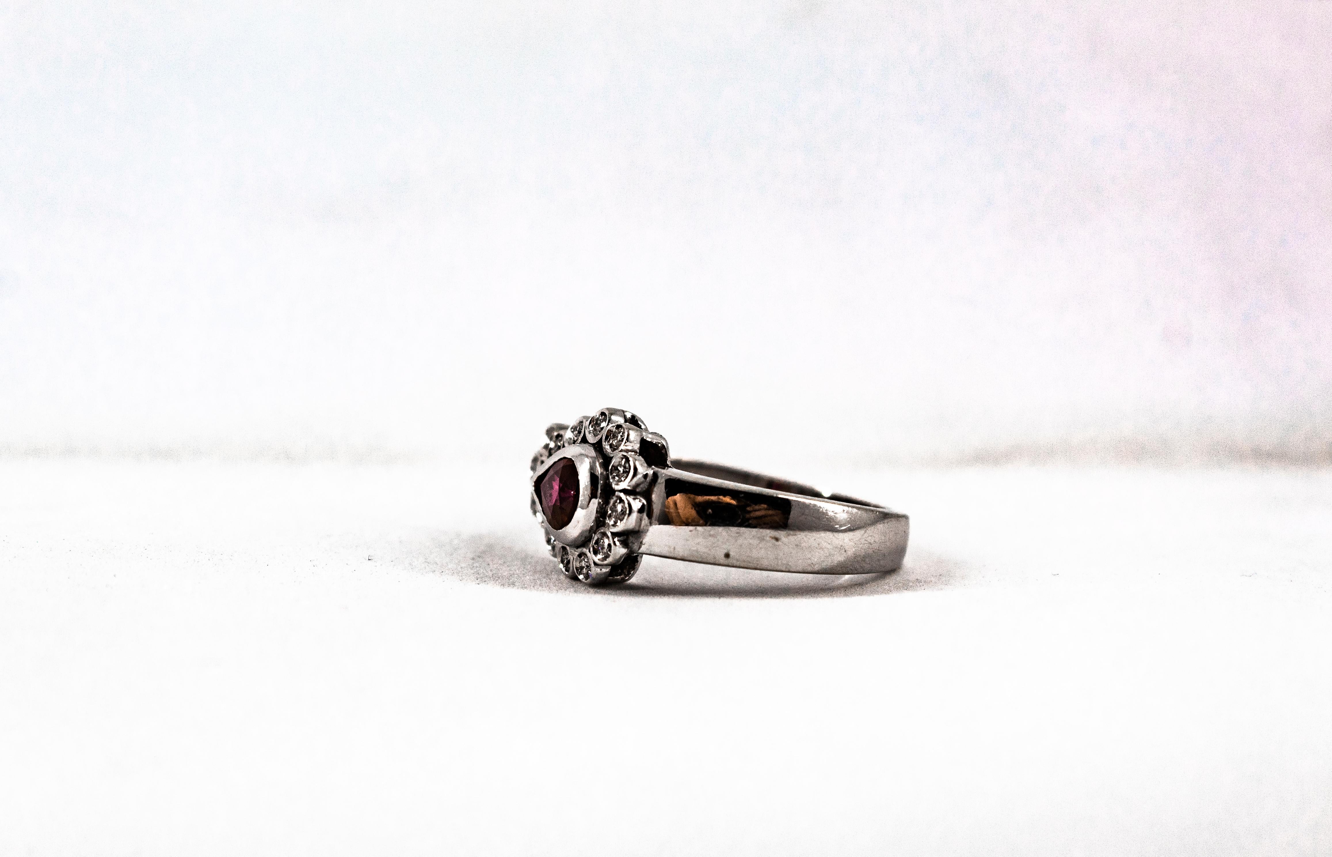 Art Deco Style 0.88 Carat White Diamond Pear Cut Ruby White Gold Cocktail Ring For Sale 4