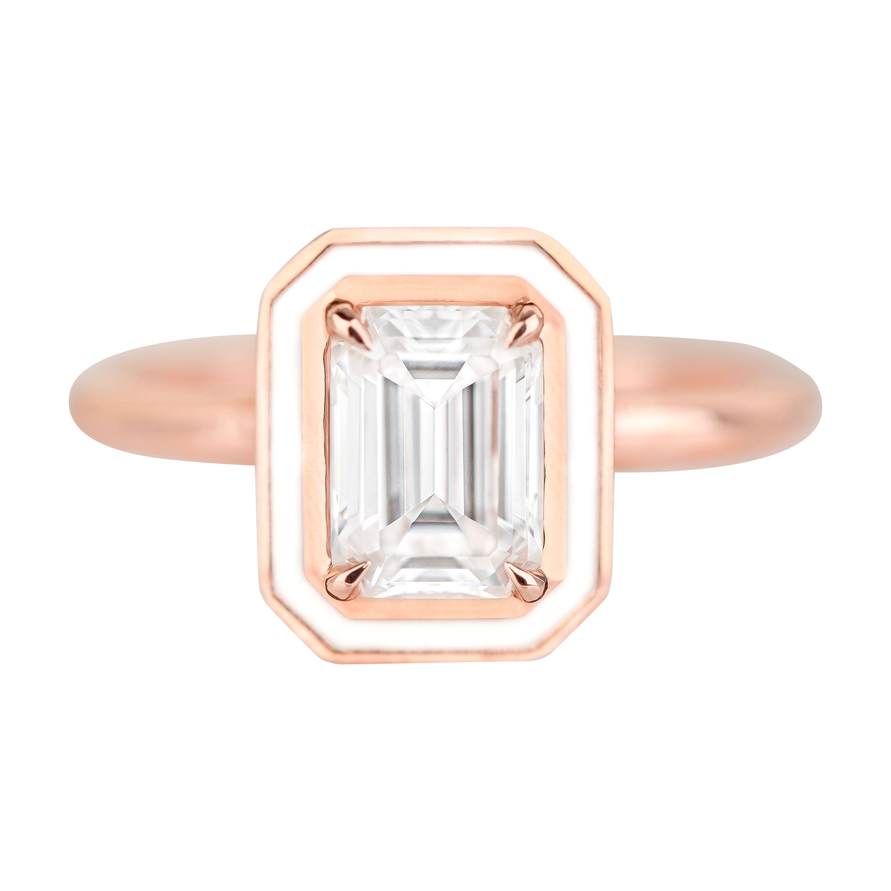 Ring im Art-Déco-Stil, 0,90-1,00 Karat Moissanit-Stein und Emaille, 14 Karat Goldring