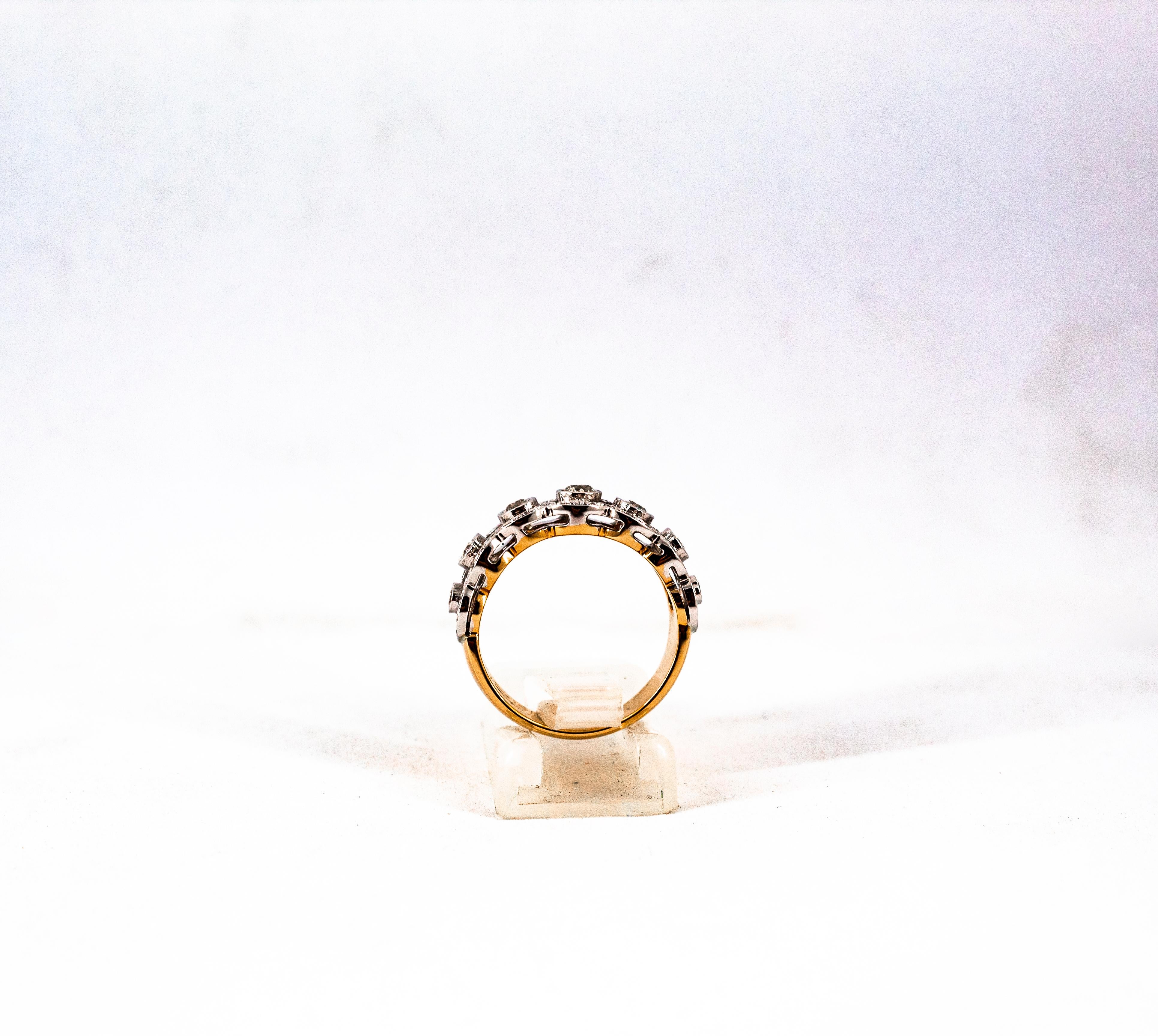 Art Deco Style 0.90 Carat White Old European Cut Diamond Yellow Gold Band Ring For Sale 6