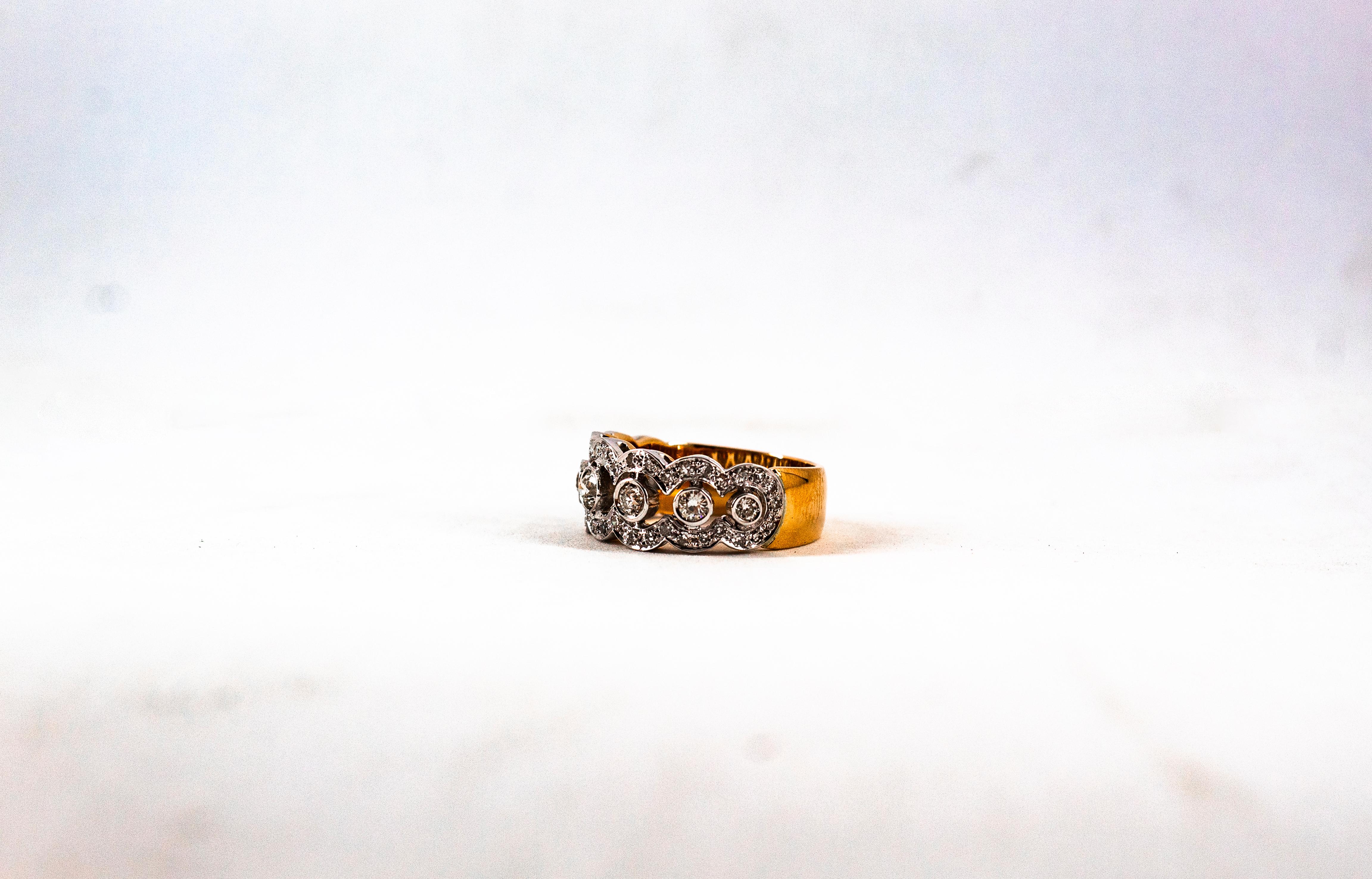 Art Deco Style 0.90 Carat White Old European Cut Diamond Yellow Gold Band Ring For Sale 12