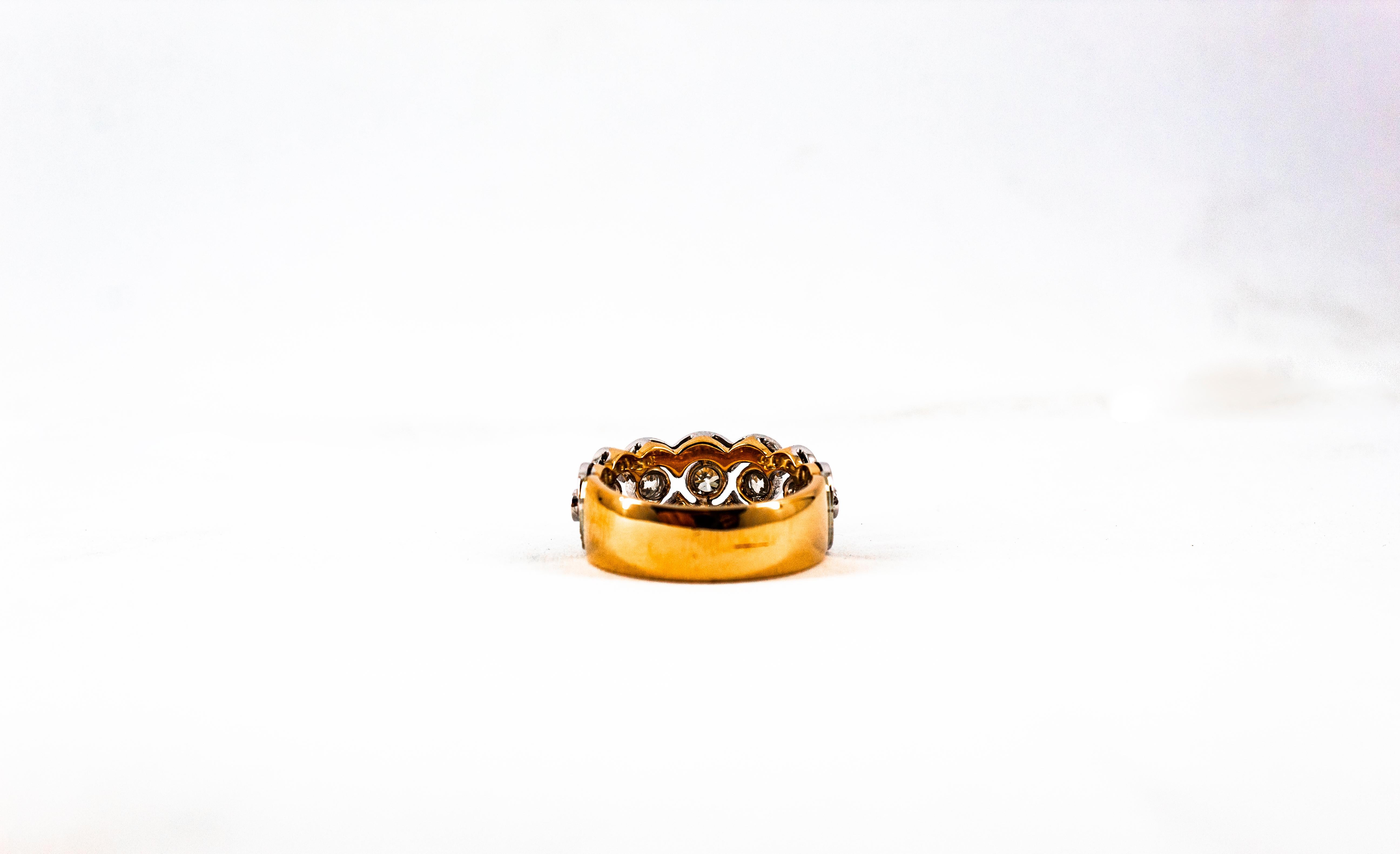 Art Deco Style 0.90 Carat White Old European Cut Diamond Yellow Gold Band Ring 14