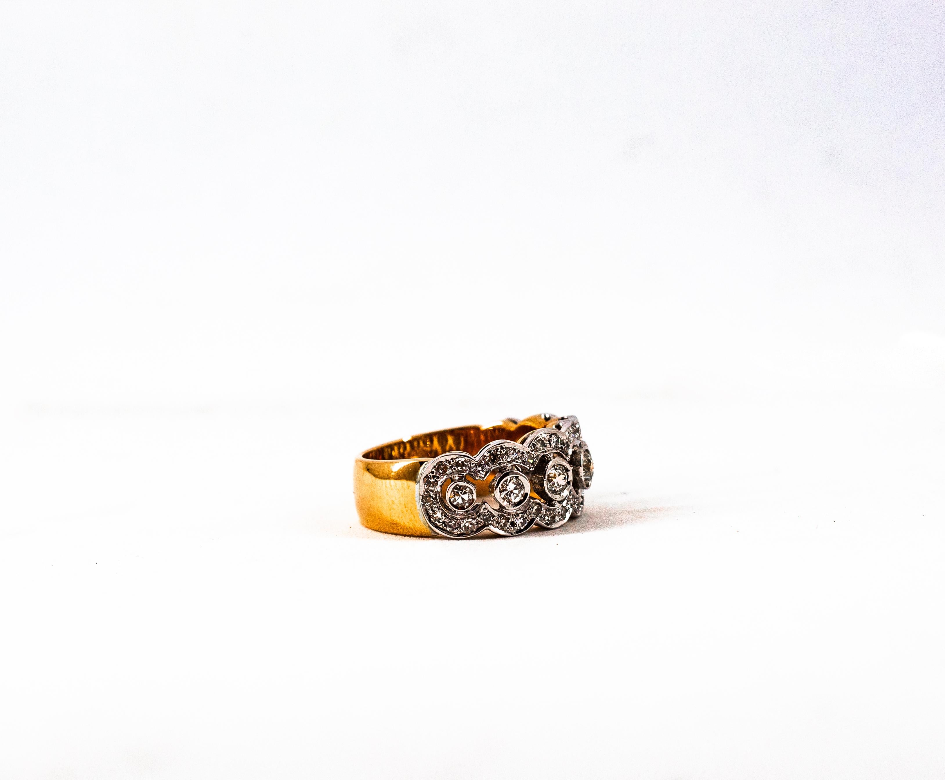 Art Deco Style 0.90 Carat White Old European Cut Diamond Yellow Gold Band Ring 15