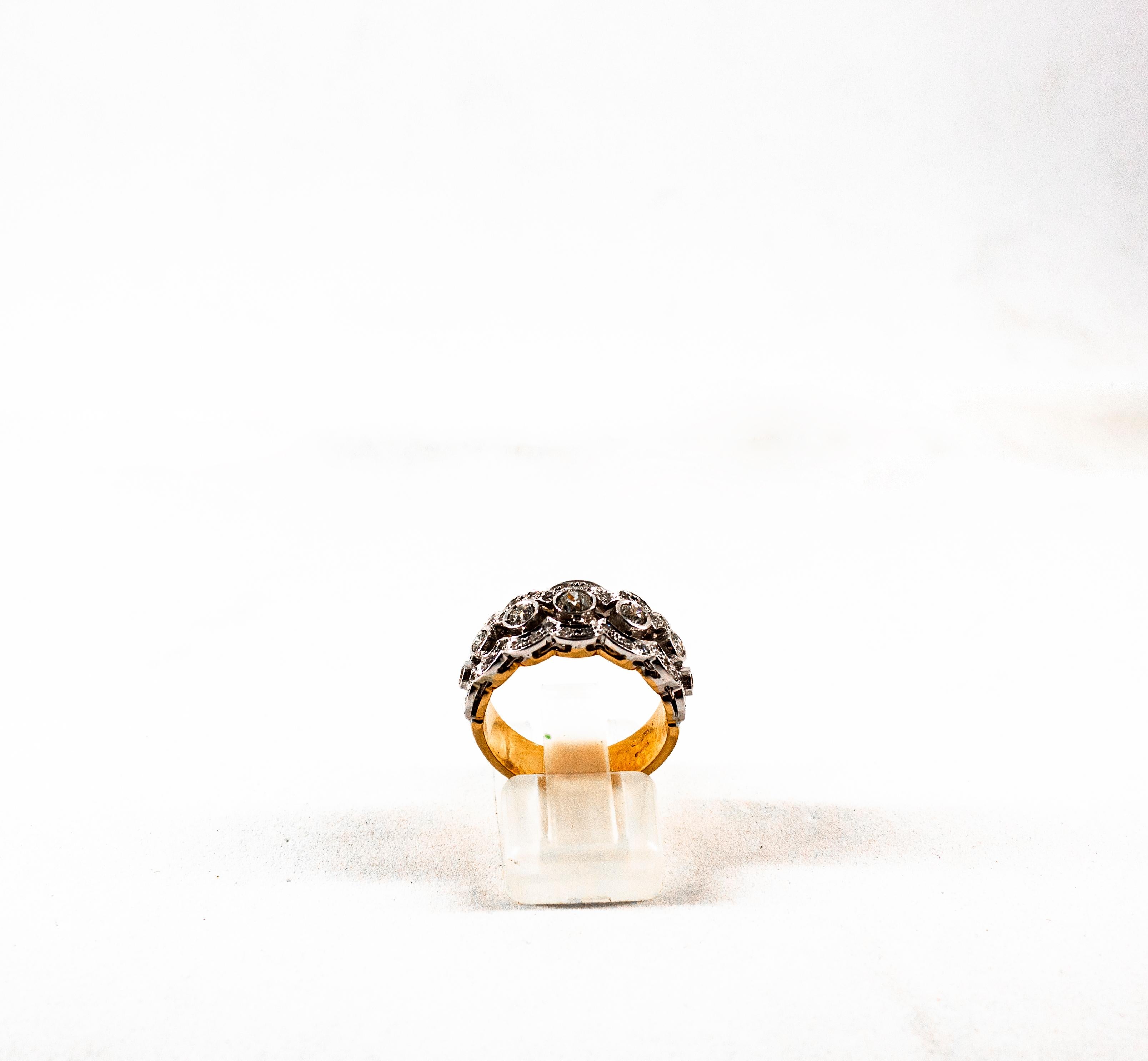 This Ring is made of 14K Yellow and White Gold.
This Ring has 0.90 Carats of White Old European Cut Diamonds.
This Ring is inspired by Art Deco.
Size ITA: 12 1/2 USA: 6 1/4

We're a workshop so every piece is handmade, customizable and resizable.