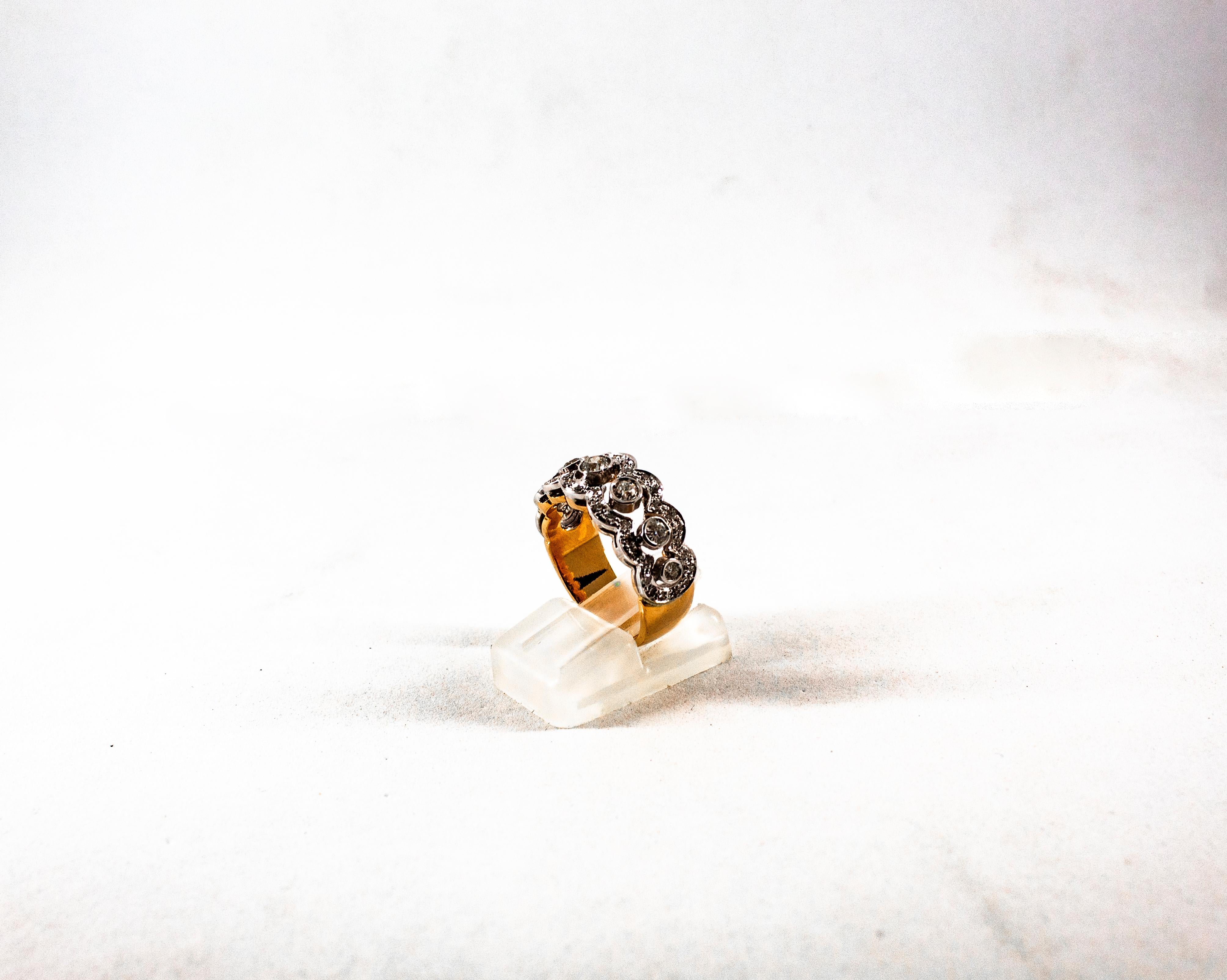 Art Deco Style 0.90 Carat White Old European Cut Diamond Yellow Gold Band Ring For Sale 2