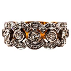 Art Deco Style 0.90 Carat White Old European Cut Diamond Yellow Gold Band Ring