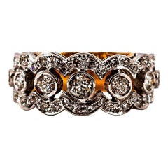 Art Deco Style 0.90 Carat White Old European Cut Diamond Yellow Gold Band Ring