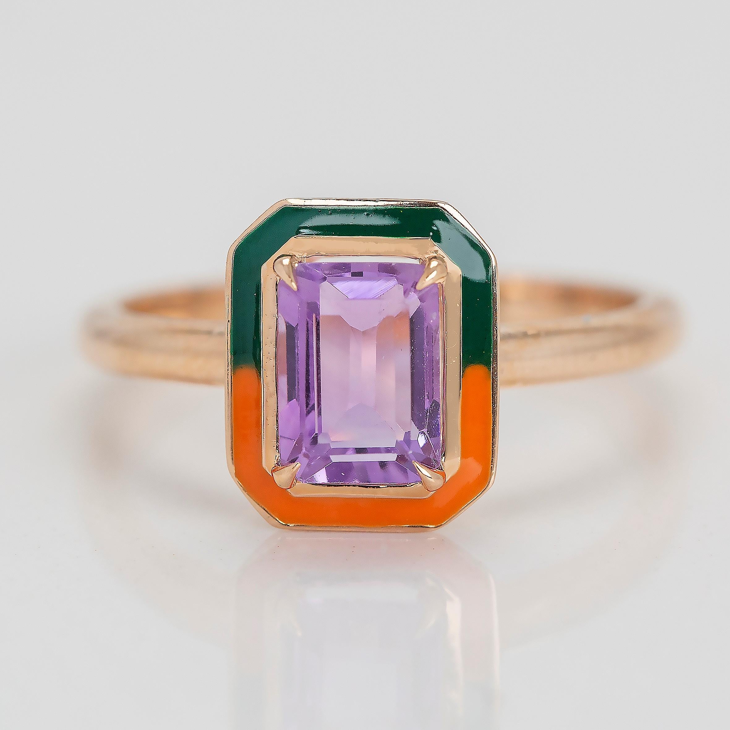For Sale:  Art Deco Style 0.92 Ct Amethyst 14K Gold Cocktail Ring 3