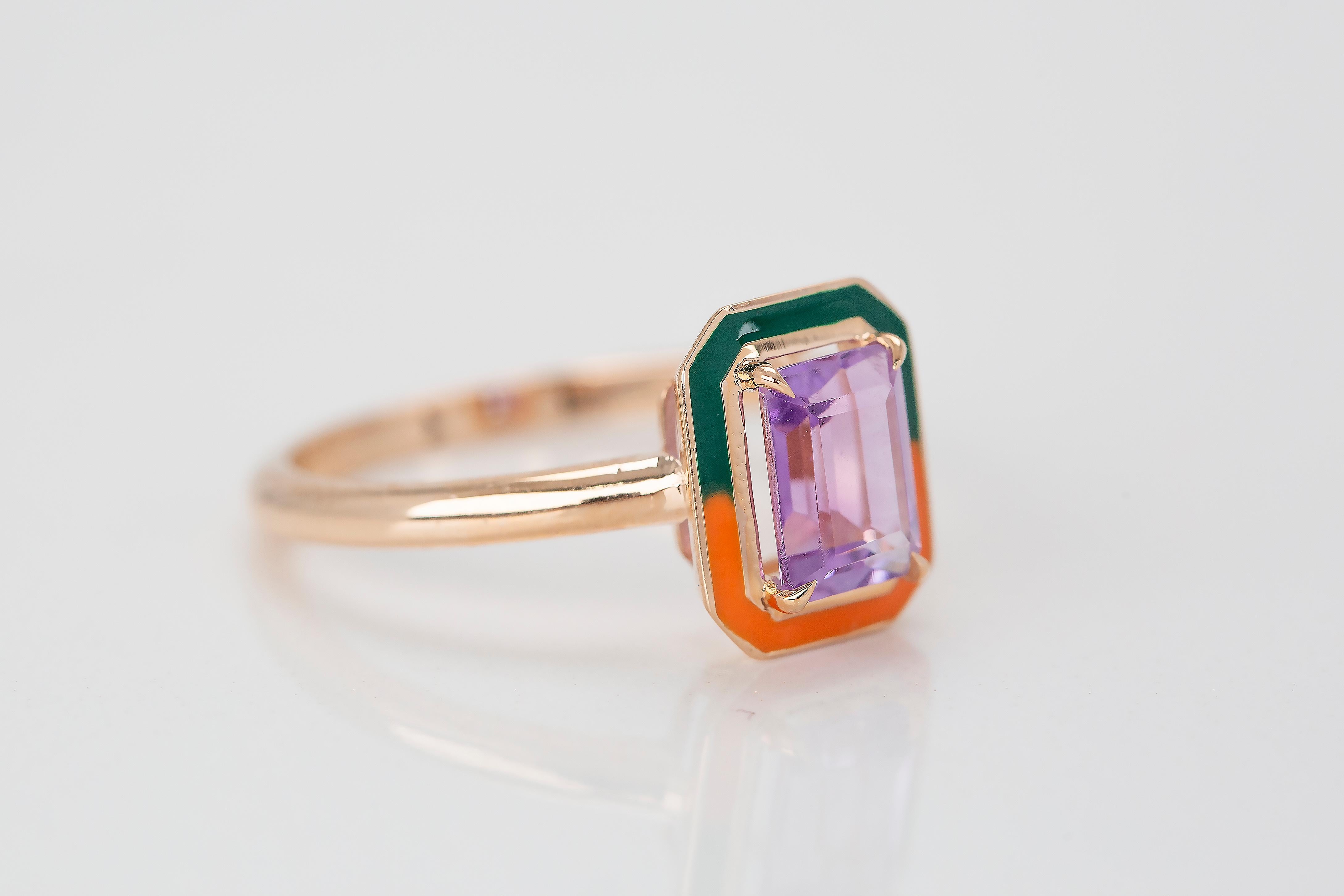 For Sale:  Art Deco Style 0.92 Ct Amethyst 14K Gold Cocktail Ring 6