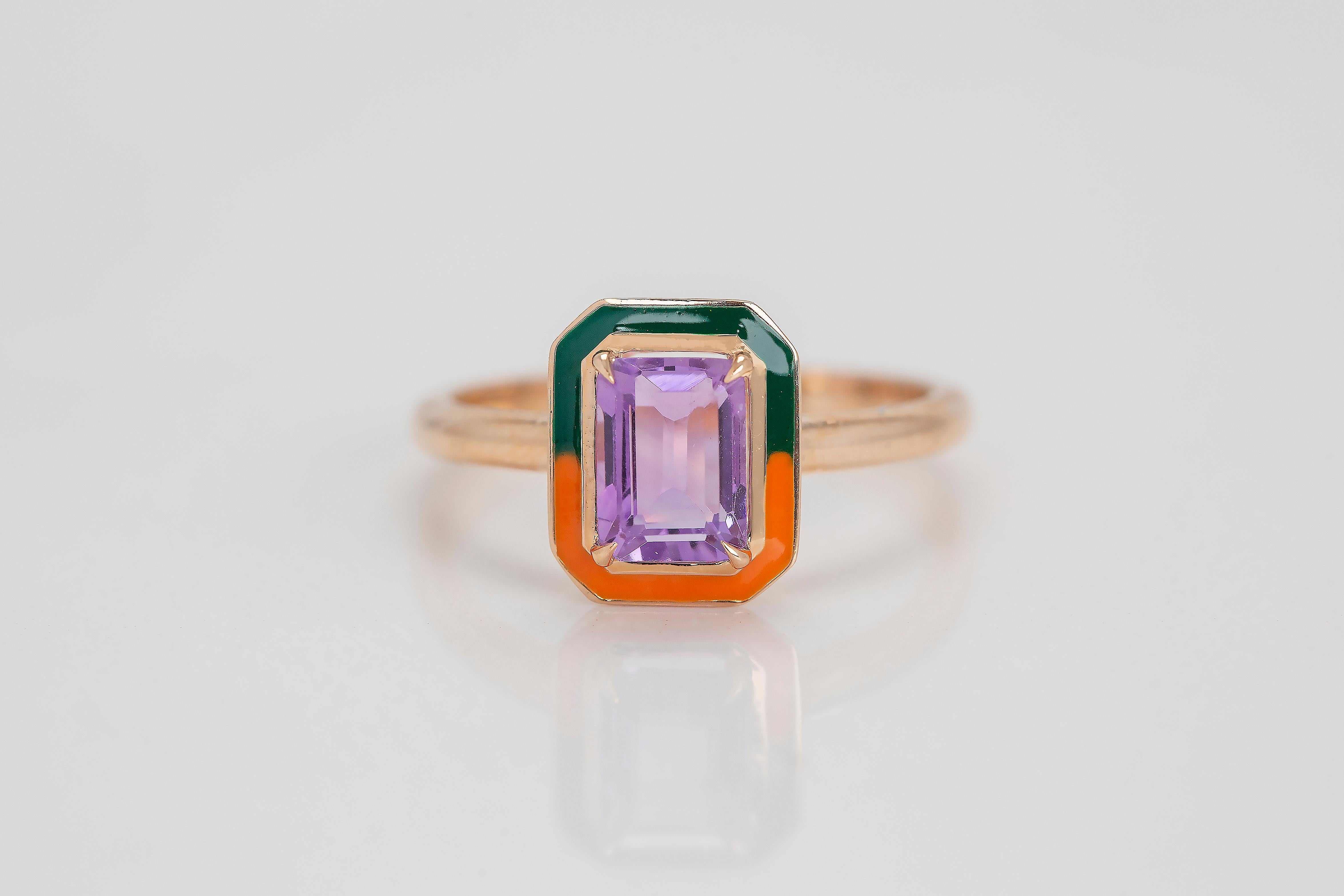 For Sale:  Art Deco Style 0.92 Ct Amethyst 14K Gold Cocktail Ring 7