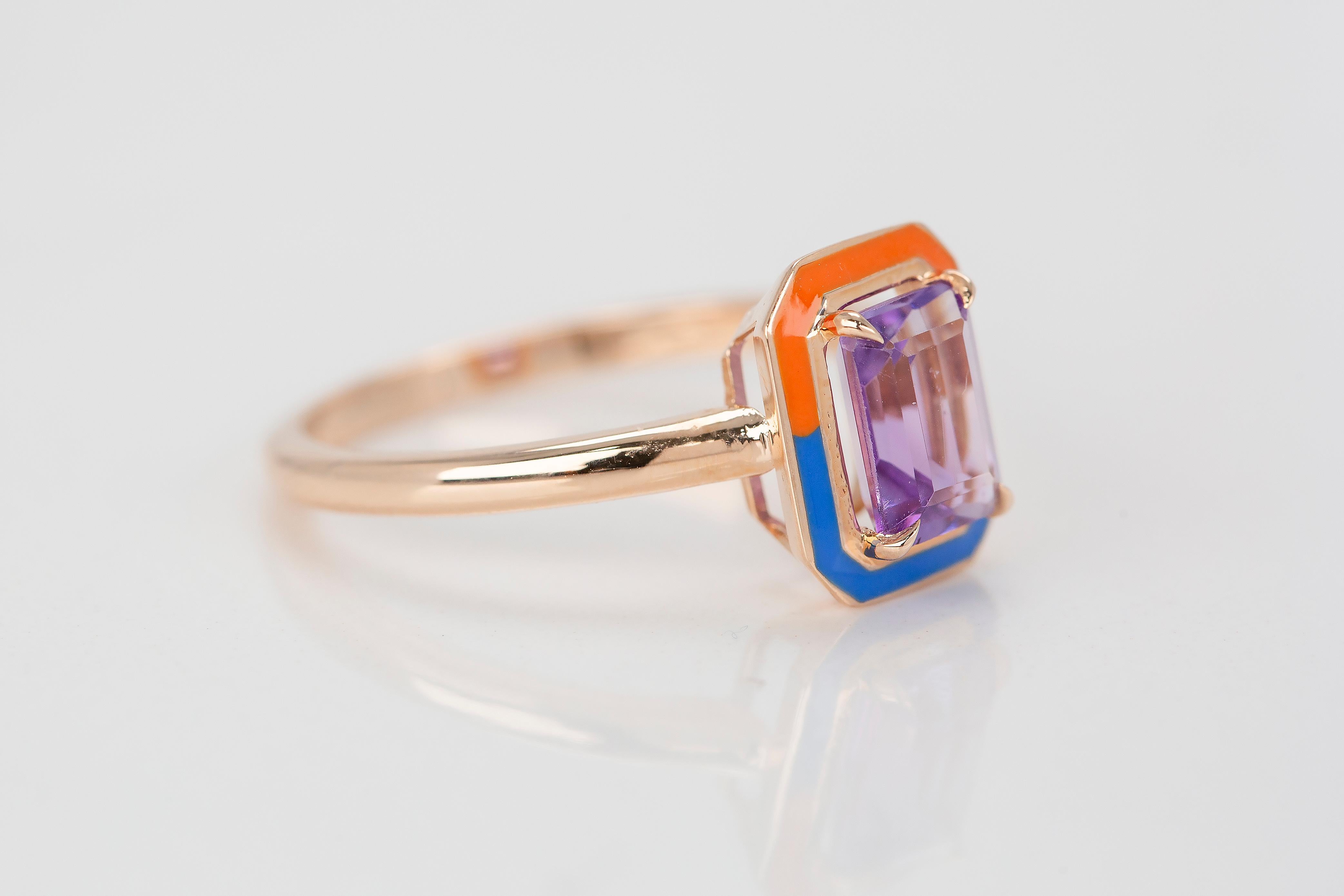 For Sale:  Art Deco Style 0.92 Ct Amethyst 14K Gold Cocktail Ring 7