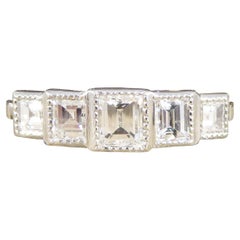 Art Deco Style 0.95ct Princess and Baguette Cut Diamond Five Stone Ring in Plat