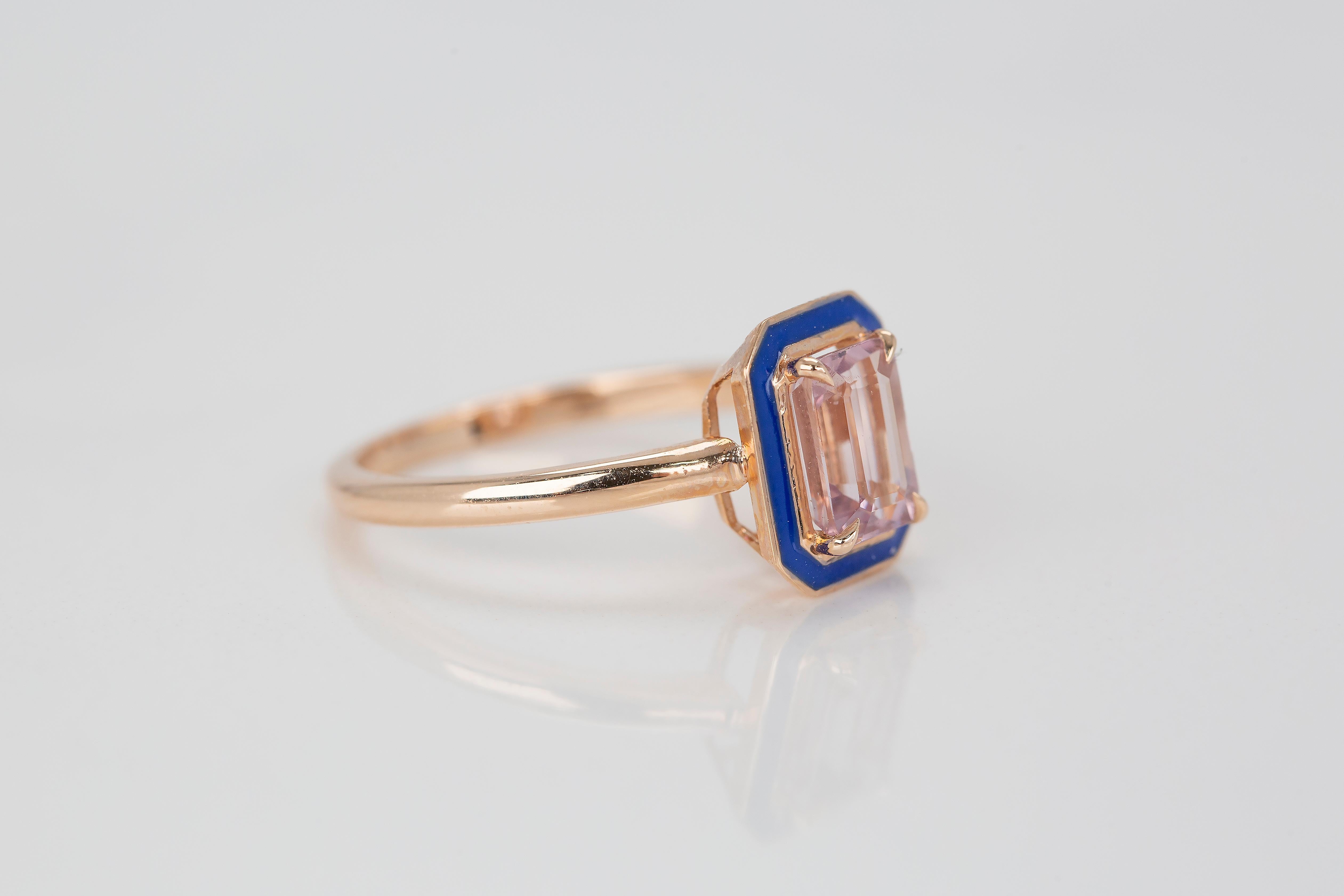 For Sale:  Art Deco Style 0.96 Ct. Morganite 14K Gold Cocktail Ring 6