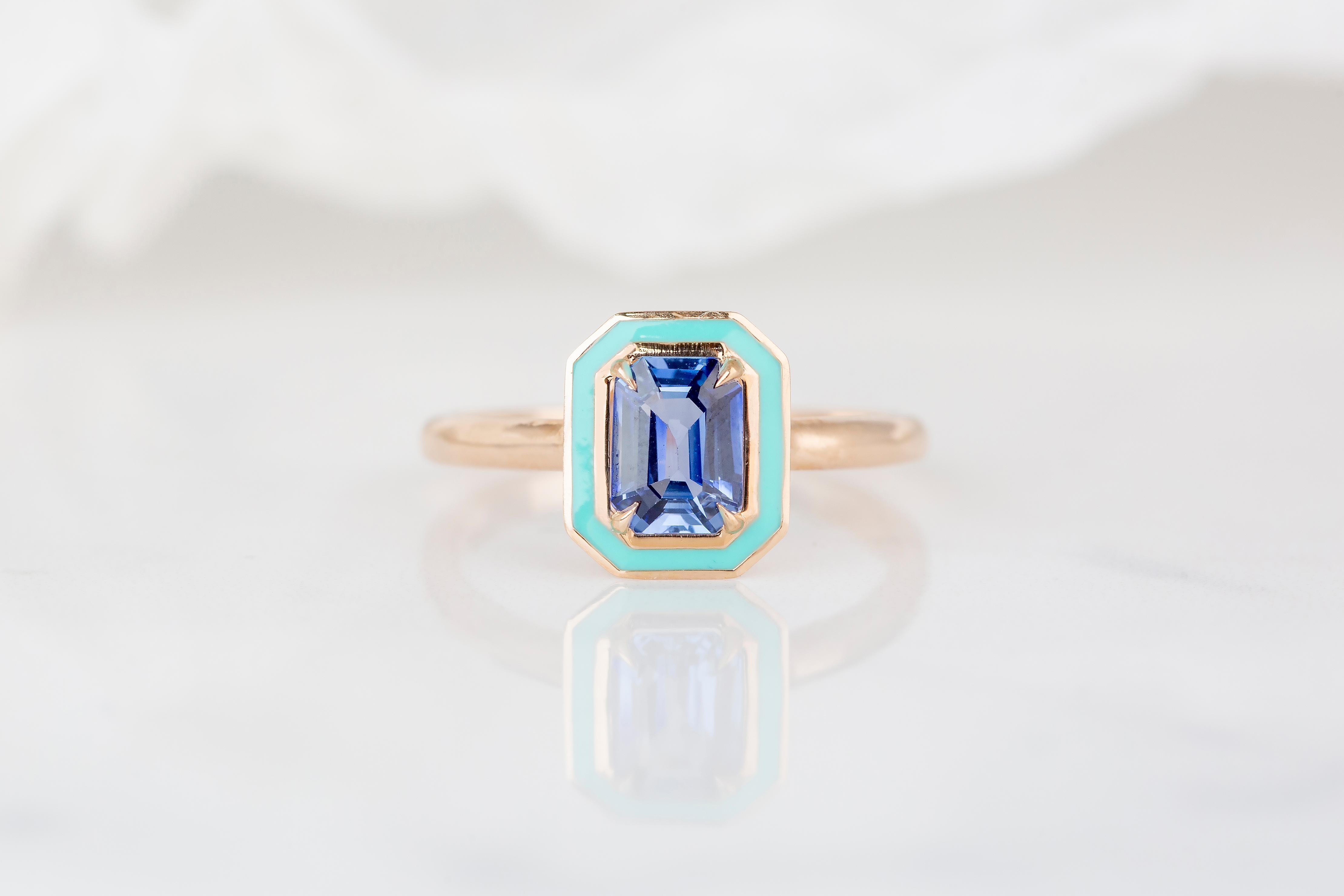 For Sale:  Art Deco Style 0.99 Ct. Sapphire 14K Gold Cocktail Ring 20