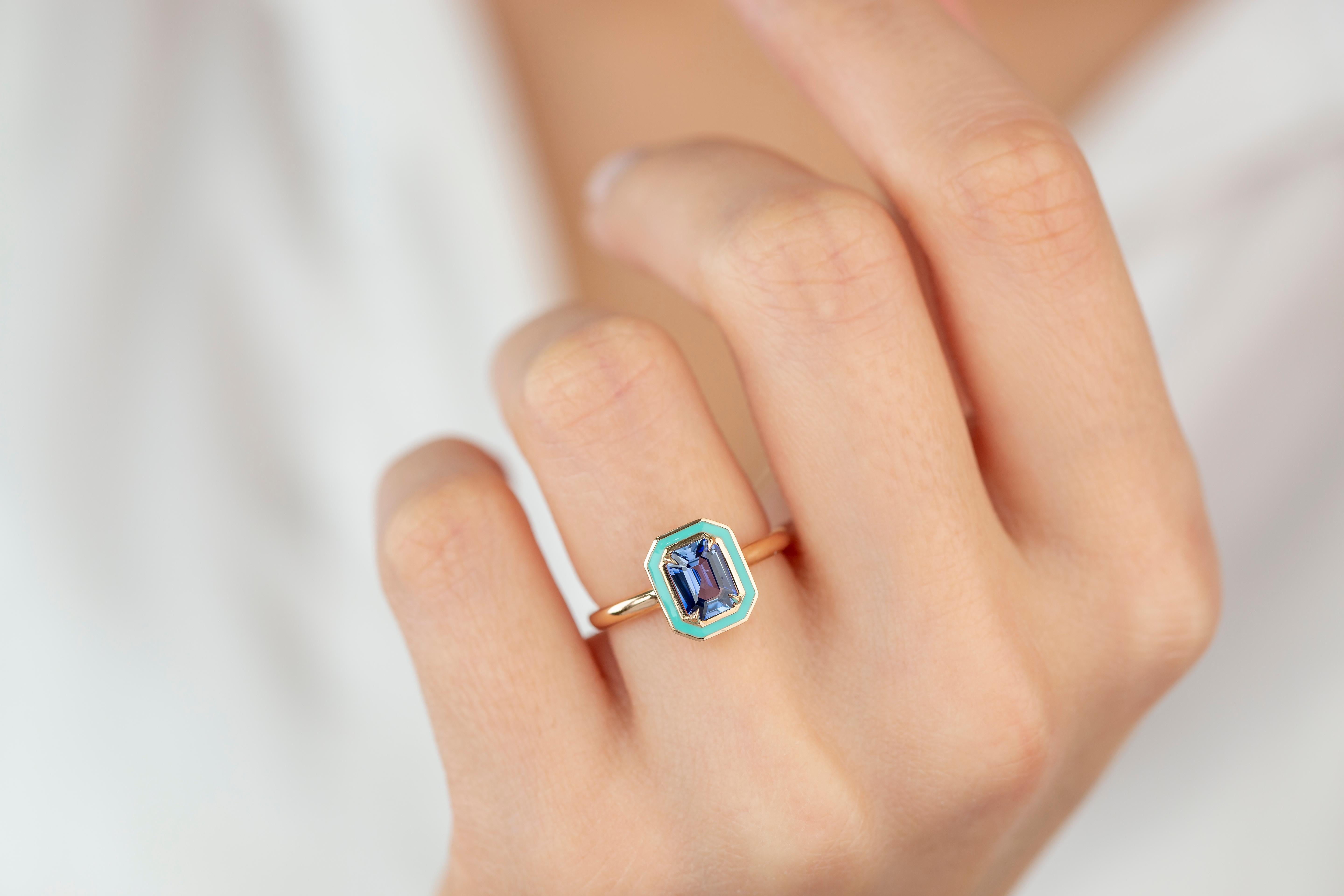 For Sale:  Art Deco Style 0.99 Ct. Sapphire 14K Gold Cocktail Ring 6