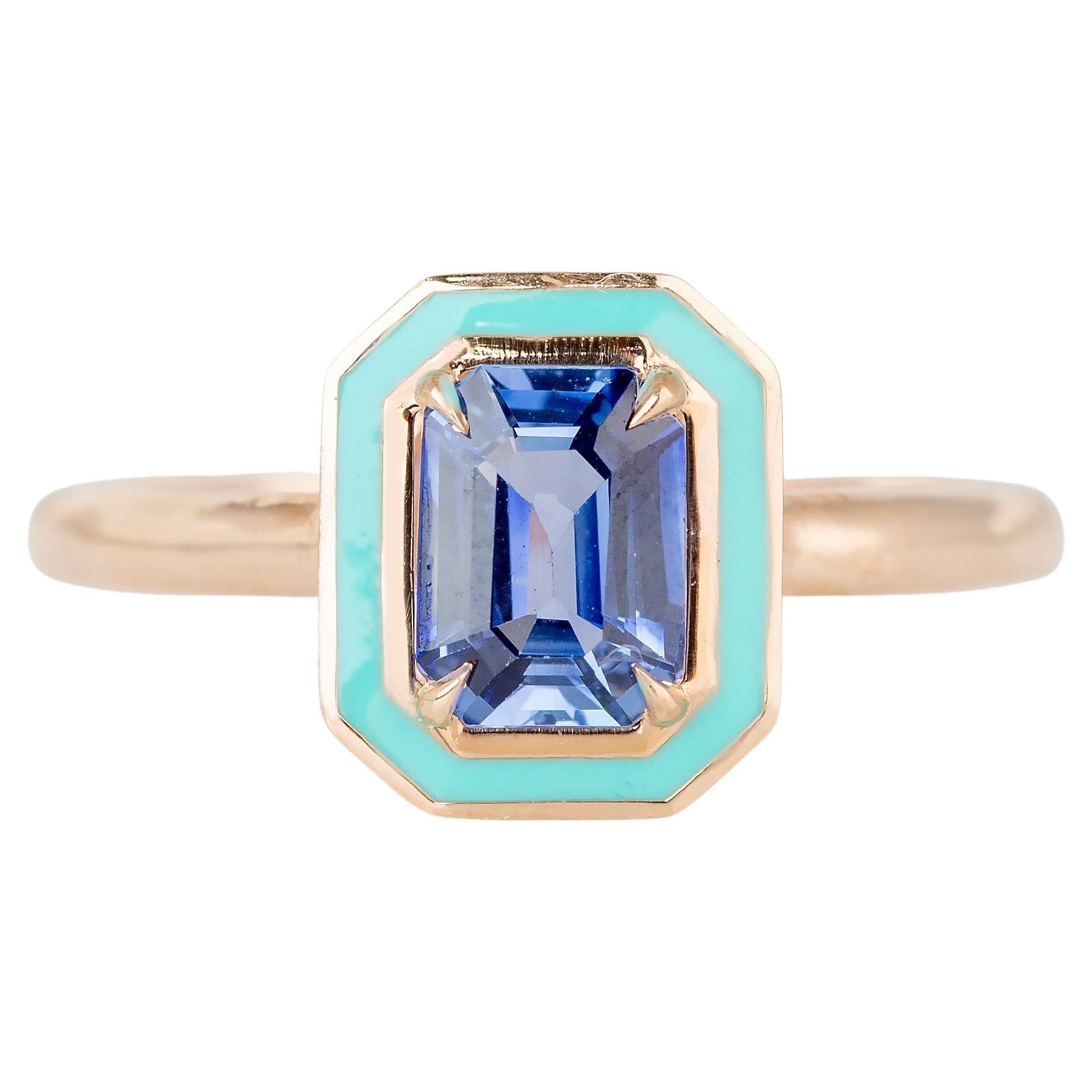 For Sale:  Art Deco Style 0.99 Ct. Sapphire 14K Gold Cocktail Ring