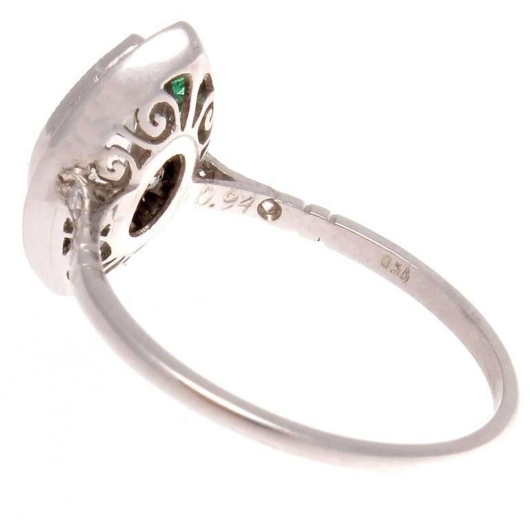 Marquise Cut Art Deco Style 1 Carat Marquise Unique Diamond Emerald Platinum Engagement Ring