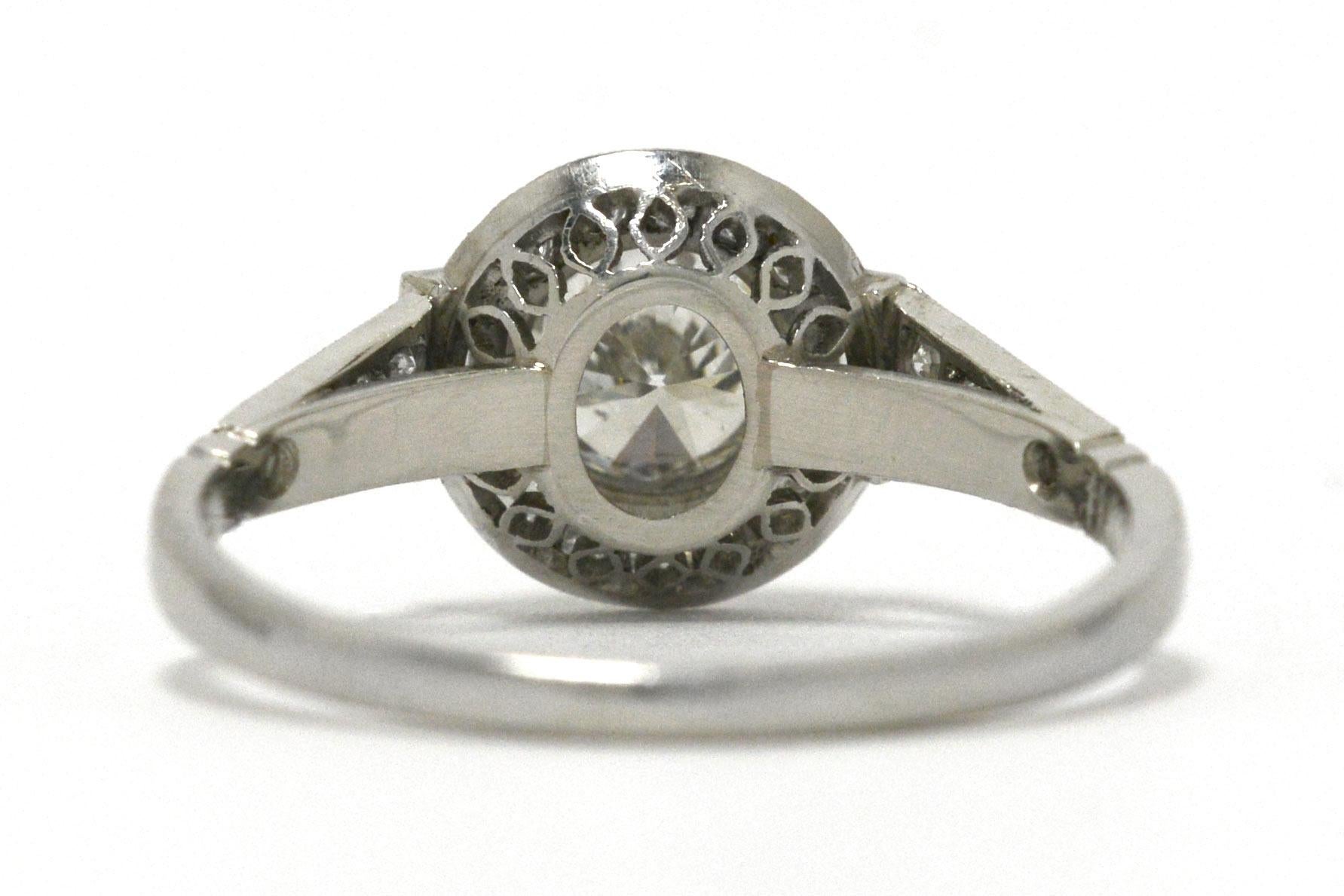 Women's Revivalist Art Deco Diamond Engagement Ring Halo GIA Certified 1 Carat Total