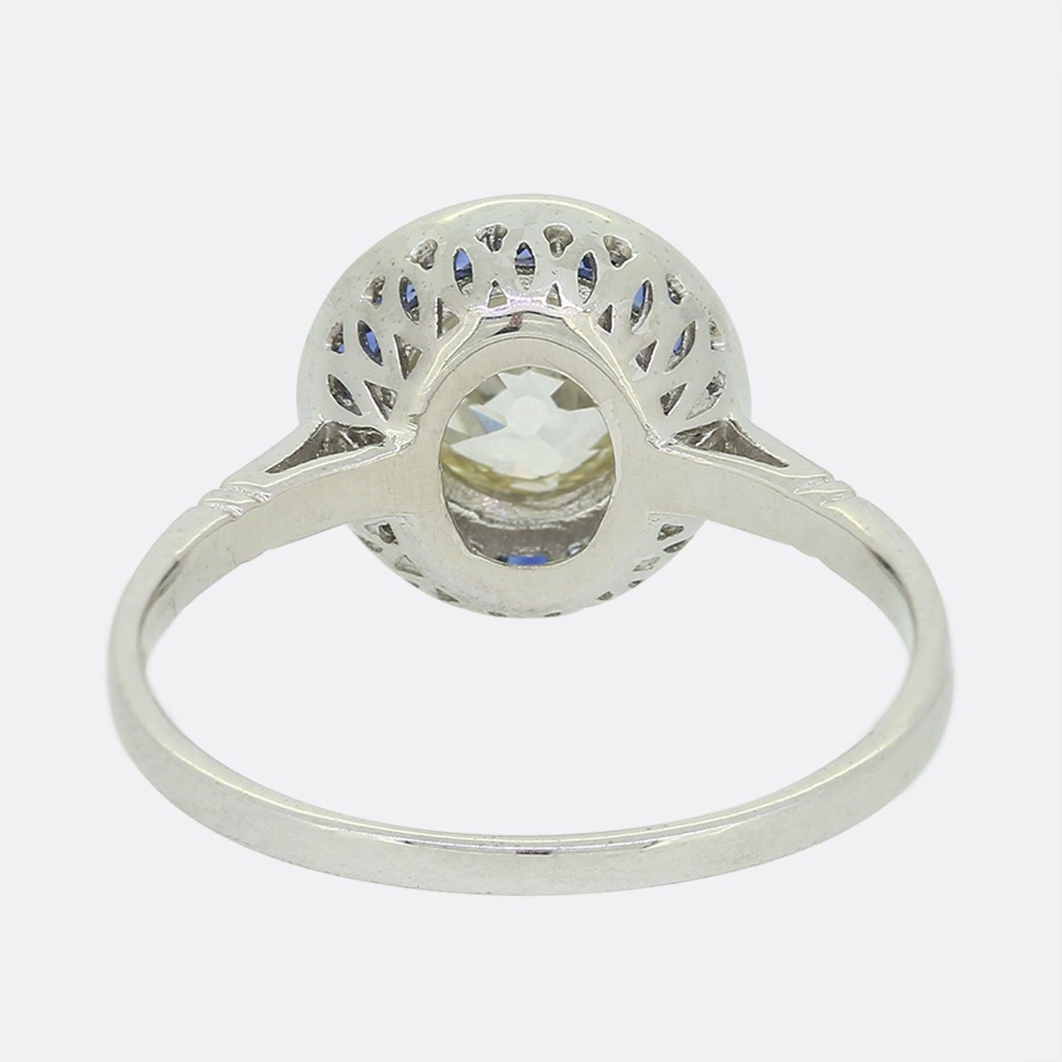 Art Deco Style 1.0 Carat Diamond and Sapphire Target Ring In Good Condition For Sale In London, GB