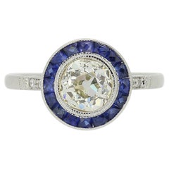 Art Deco Stil 1,0 Karat Diamant und Saphir target-Ring