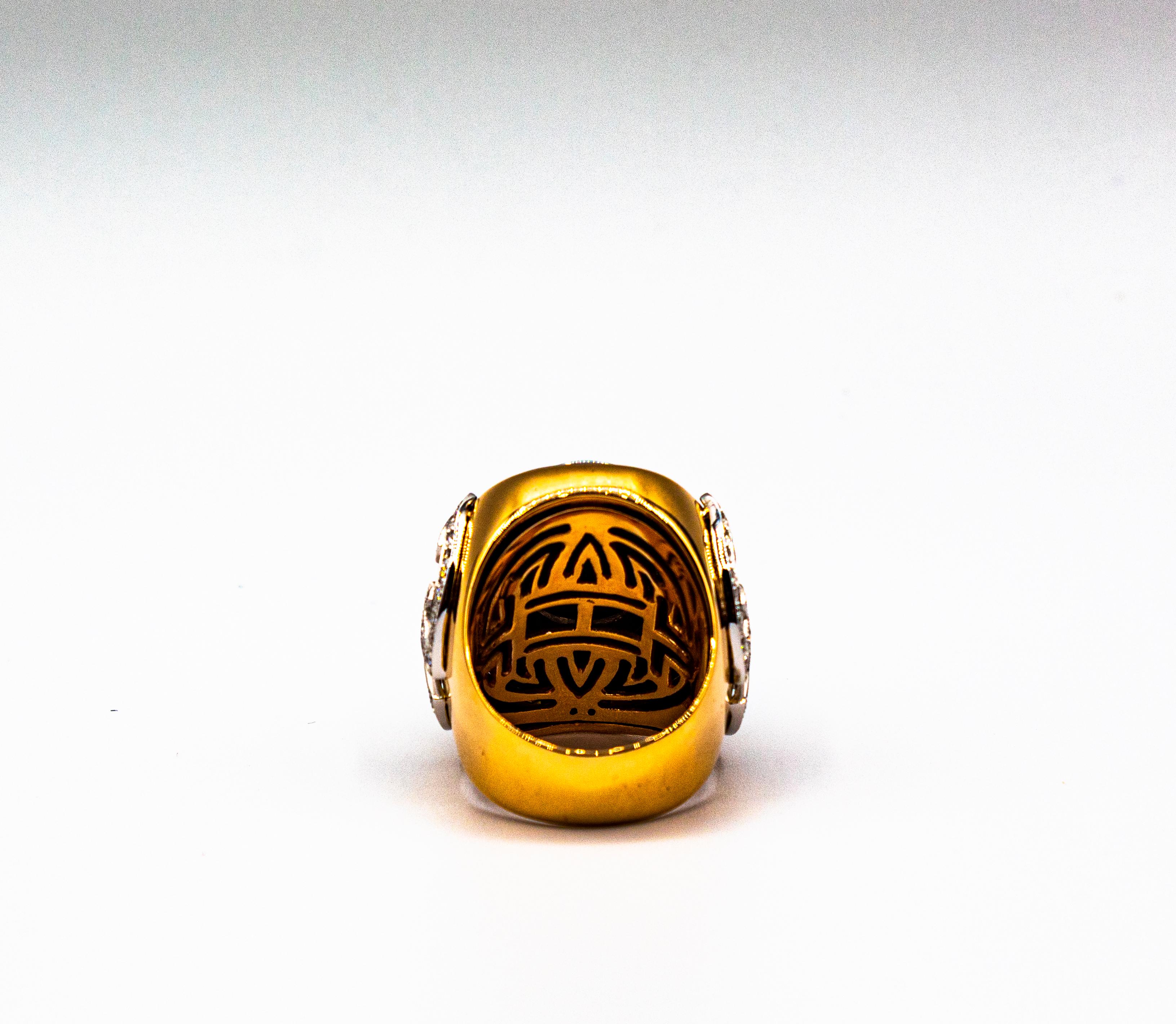Art Deco Style 1.00 Carat White Diamond Turquoise Onyx Yellow Gold Cocktail Ring 7
