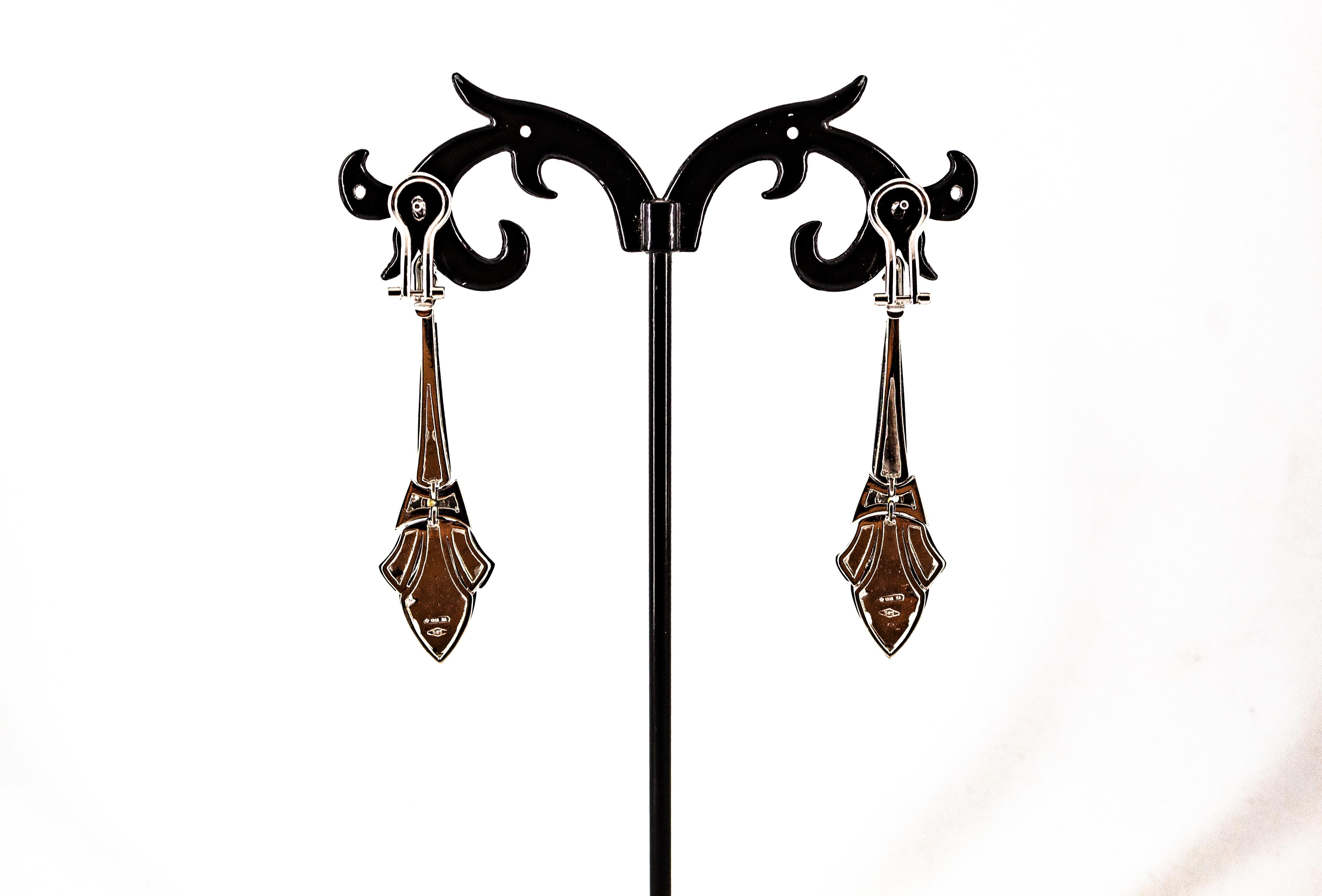 Art Deco Style 1.00 Carat White Diamonds Onyx White Gold Clip-On Drop Earrings For Sale 6
