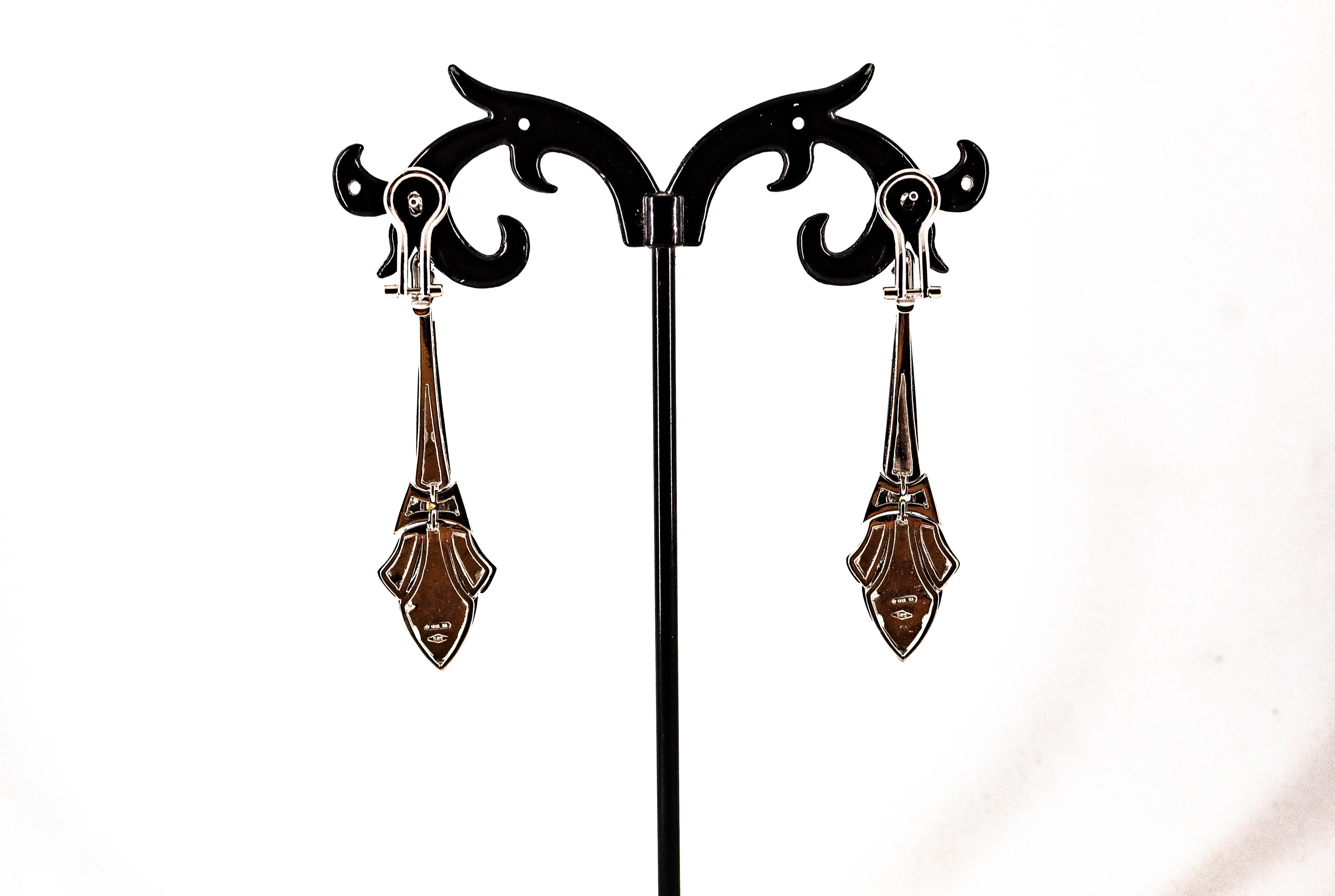 Art Deco Style 1.00 Carat White Diamonds Onyx White Gold Clip-On Drop Earrings For Sale 7
