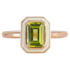 Anello da cocktail in stile Art Deco con peridoto da 1,00 carati in oro 14K