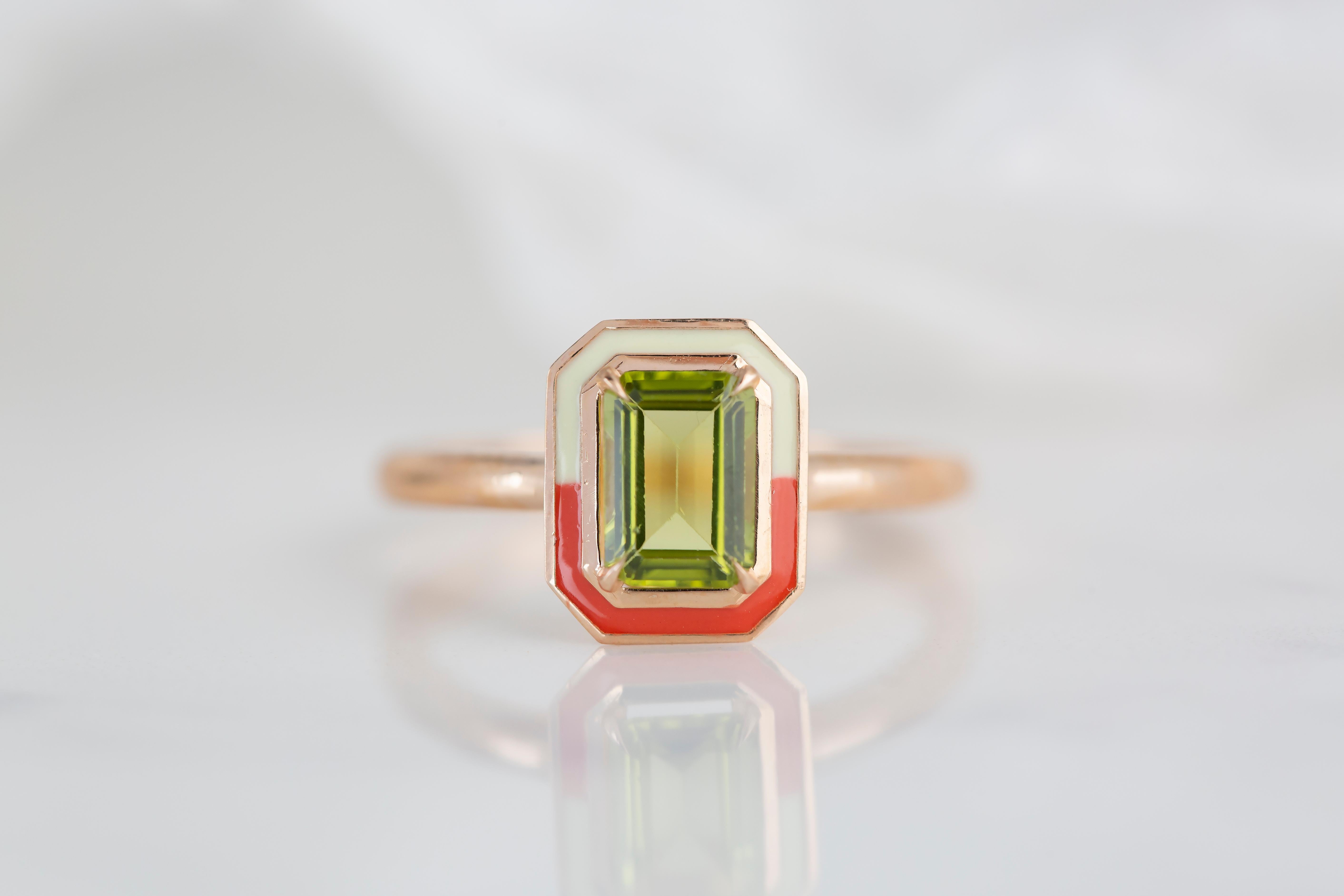 For Sale:  Art Deco Style 1.00 Ct Peridot Double Color 14K Gold Cocktail Ring 2