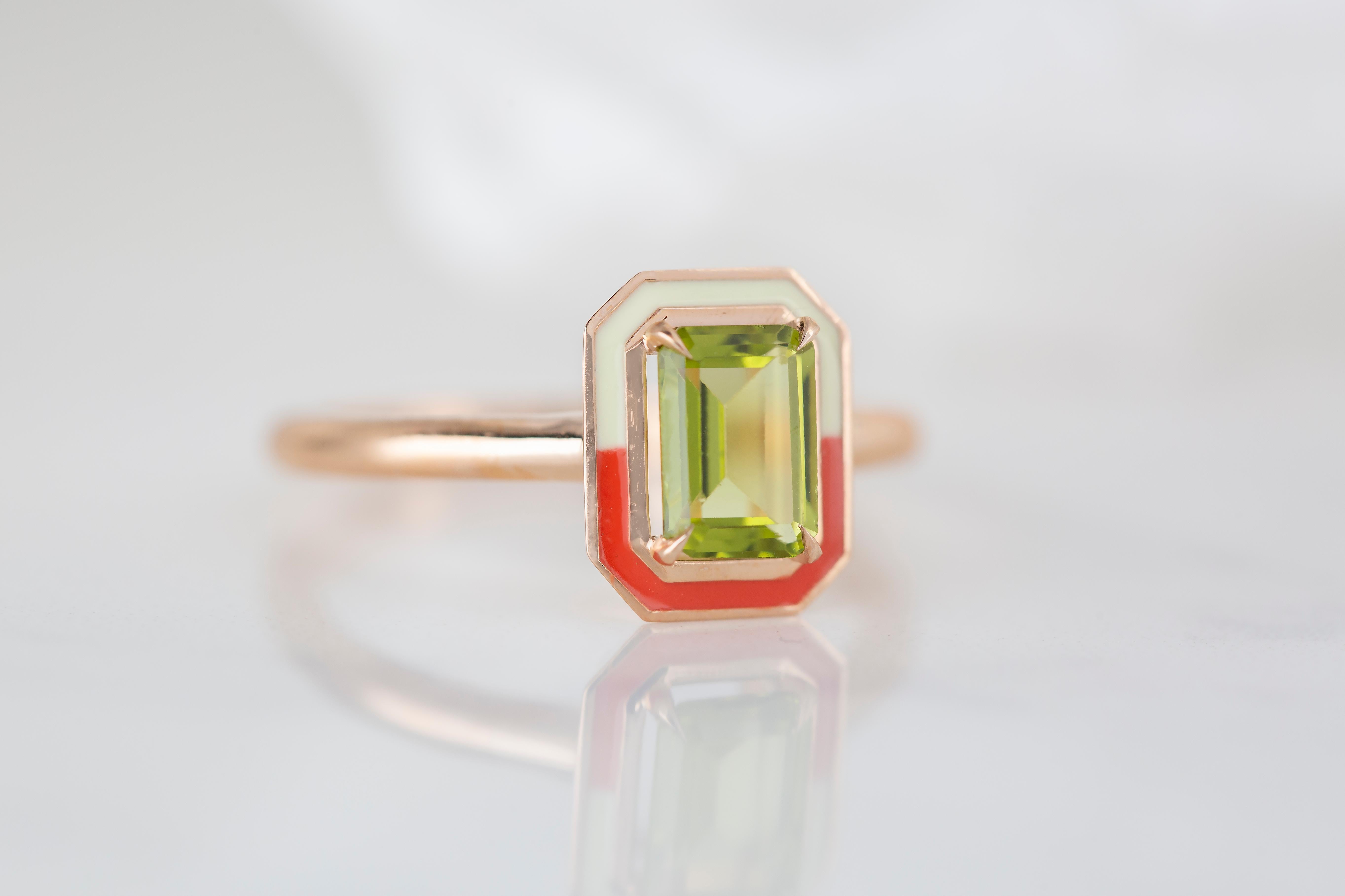 For Sale:  Art Deco Style 1.00 Ct Peridot Double Color 14K Gold Cocktail Ring 3