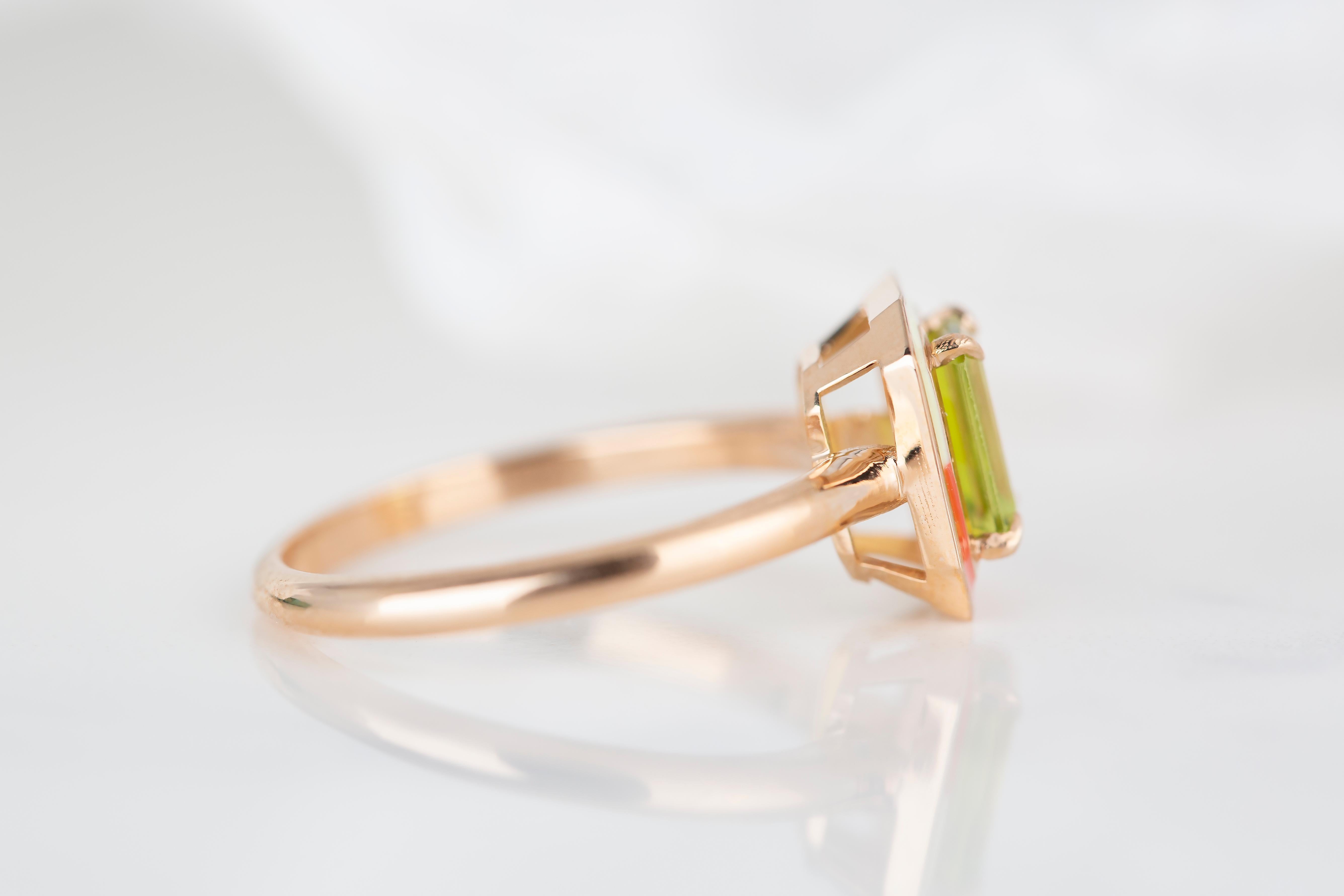 For Sale:  Art Deco Style 1.00 Ct Peridot Double Color 14K Gold Cocktail Ring 4