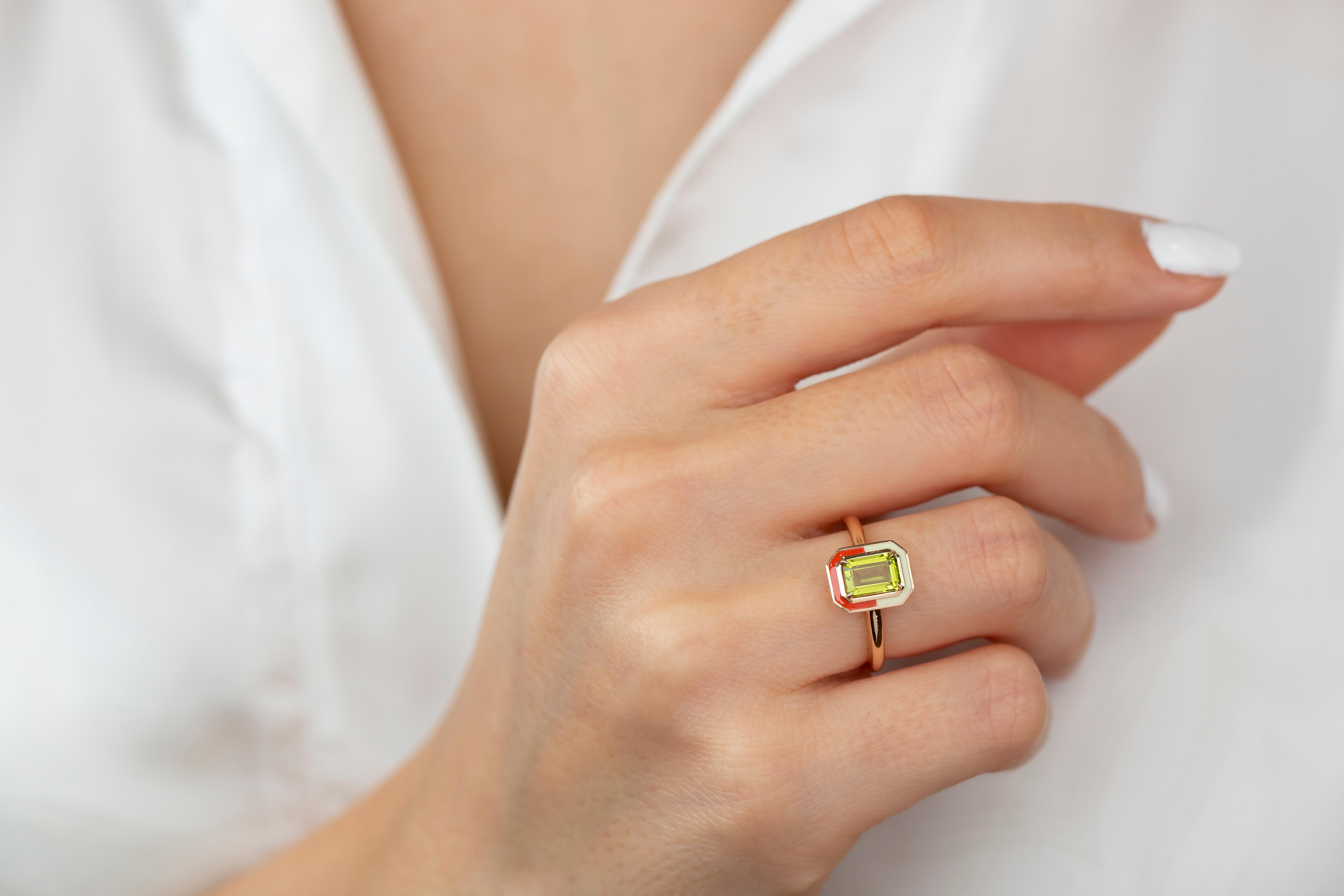 En vente :  Bague cocktail de style Art déco en or 14 carats à double couleur avec péridot de 1,00 carat 7