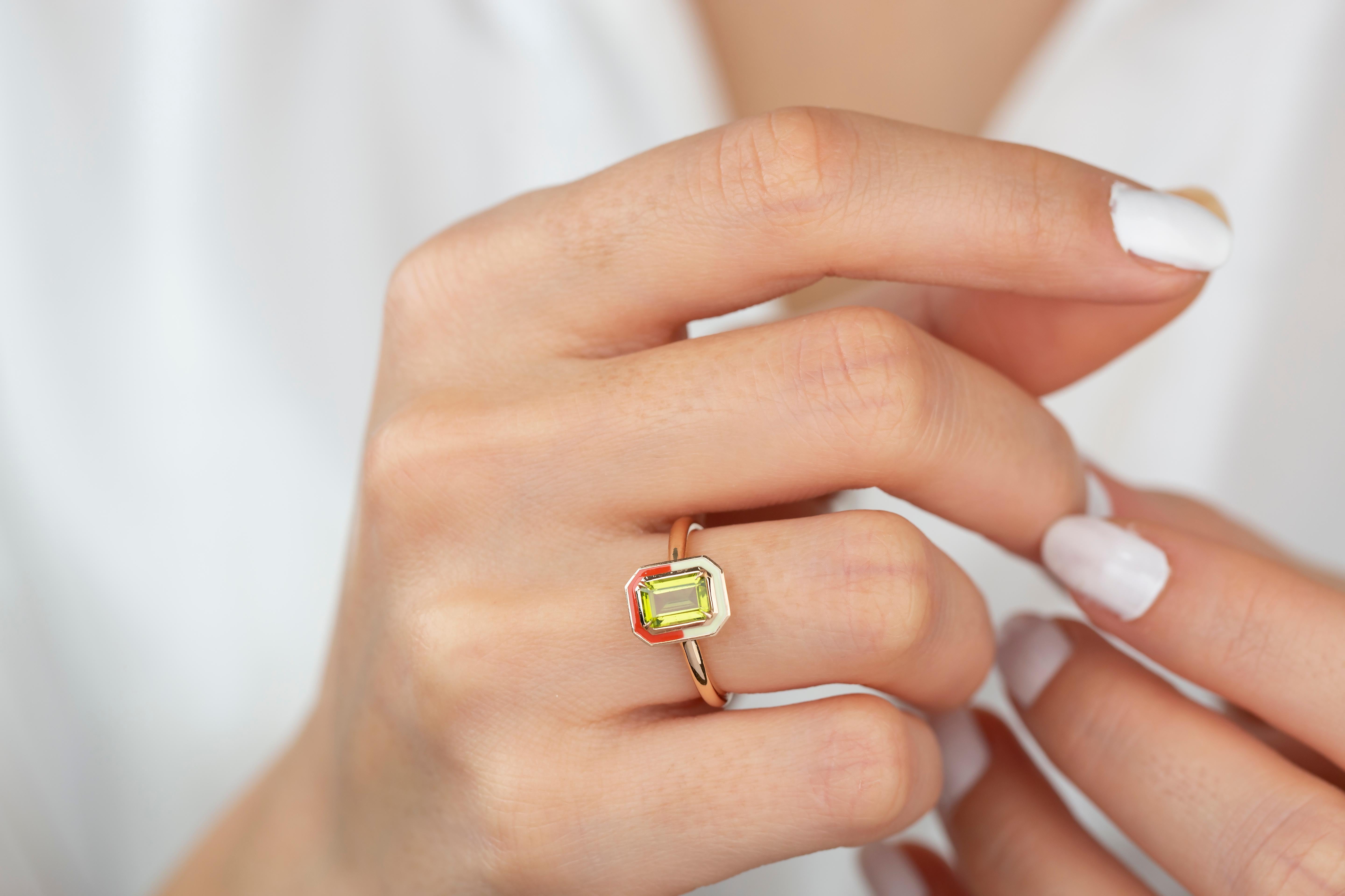En vente :  Bague cocktail de style Art déco en or 14 carats à double couleur avec péridot de 1,00 carat 8