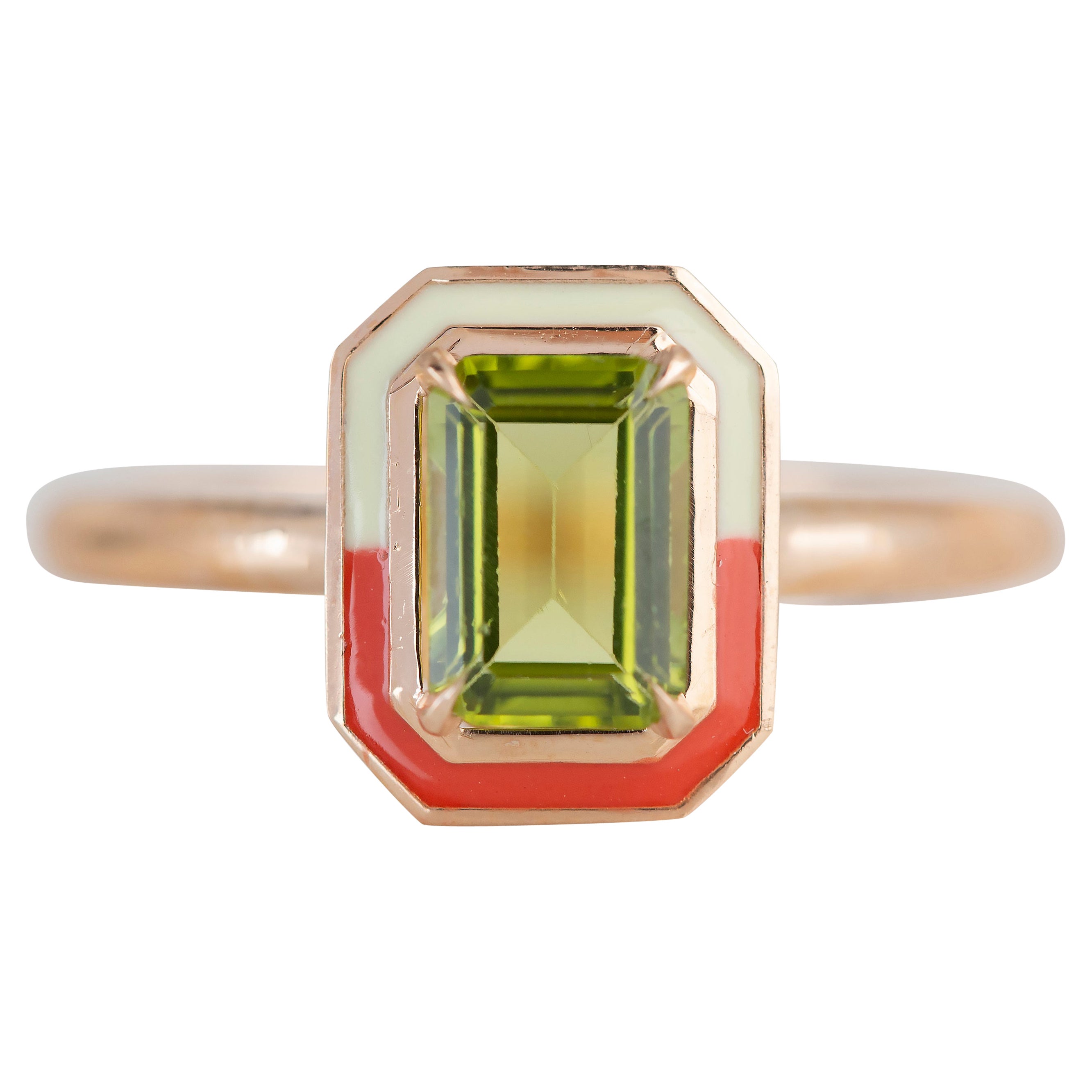 En vente :  Bague cocktail de style Art déco en or 14 carats à double couleur avec péridot de 1,00 carat