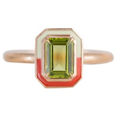 Anillo de Cóctel de Oro de 14K Estilo Art Decó 1,00 qt Peridoto Doble Color