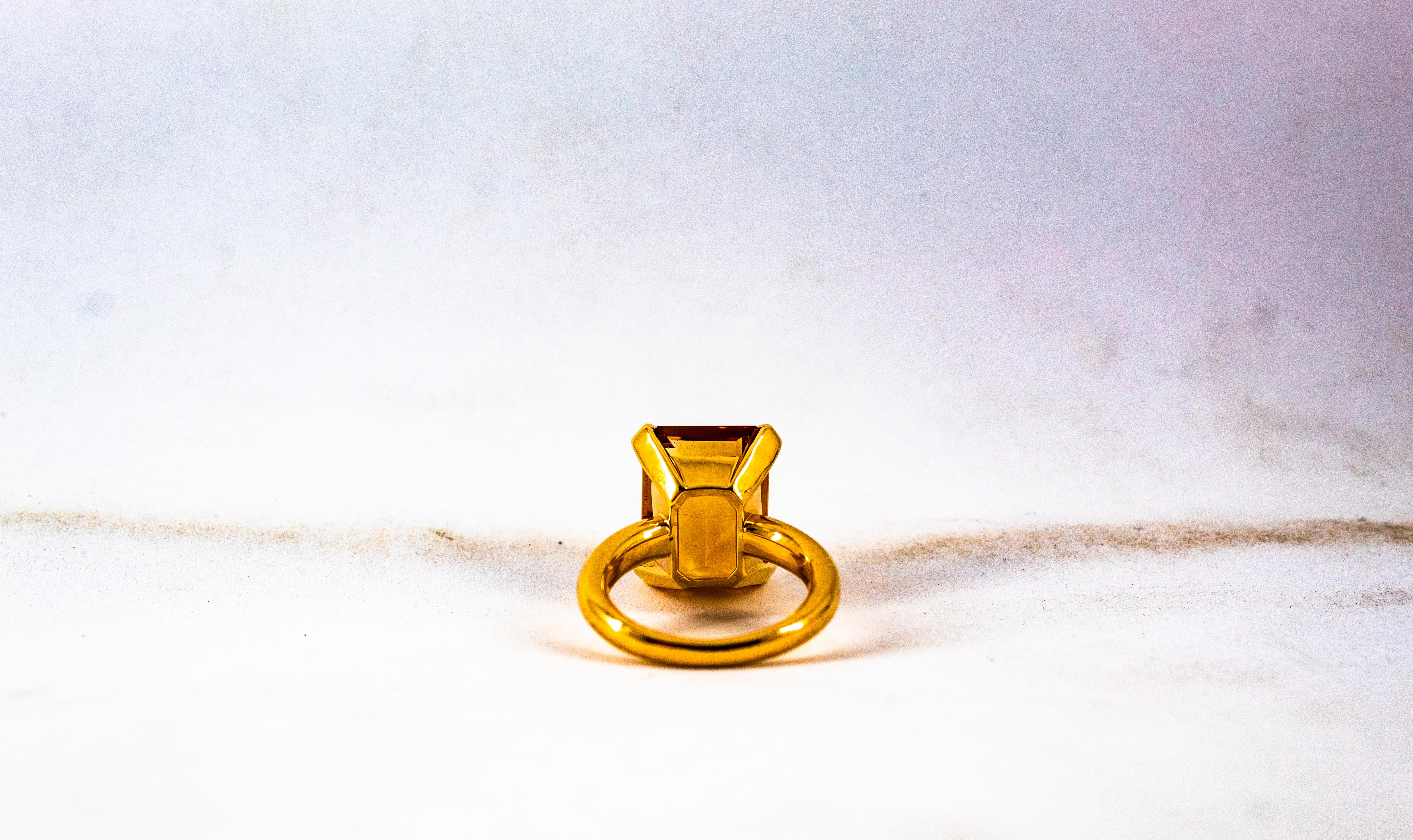 Art Deco Style 10.00 Carat Emerald Cut Citrine Yellow Gold Cocktail Ring 6