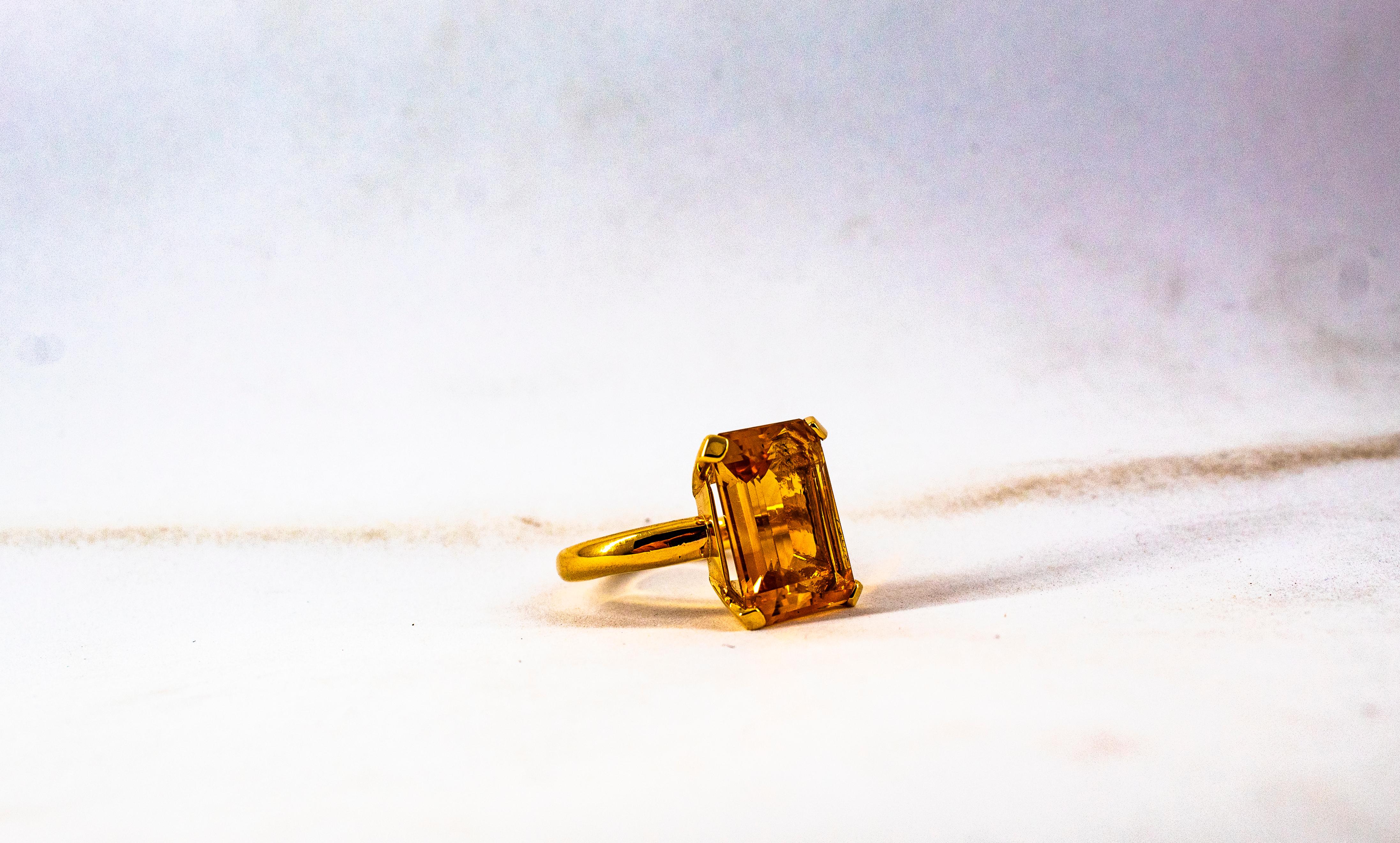 Art Deco Style 10.00 Carat Emerald Cut Citrine Yellow Gold Cocktail Ring 7