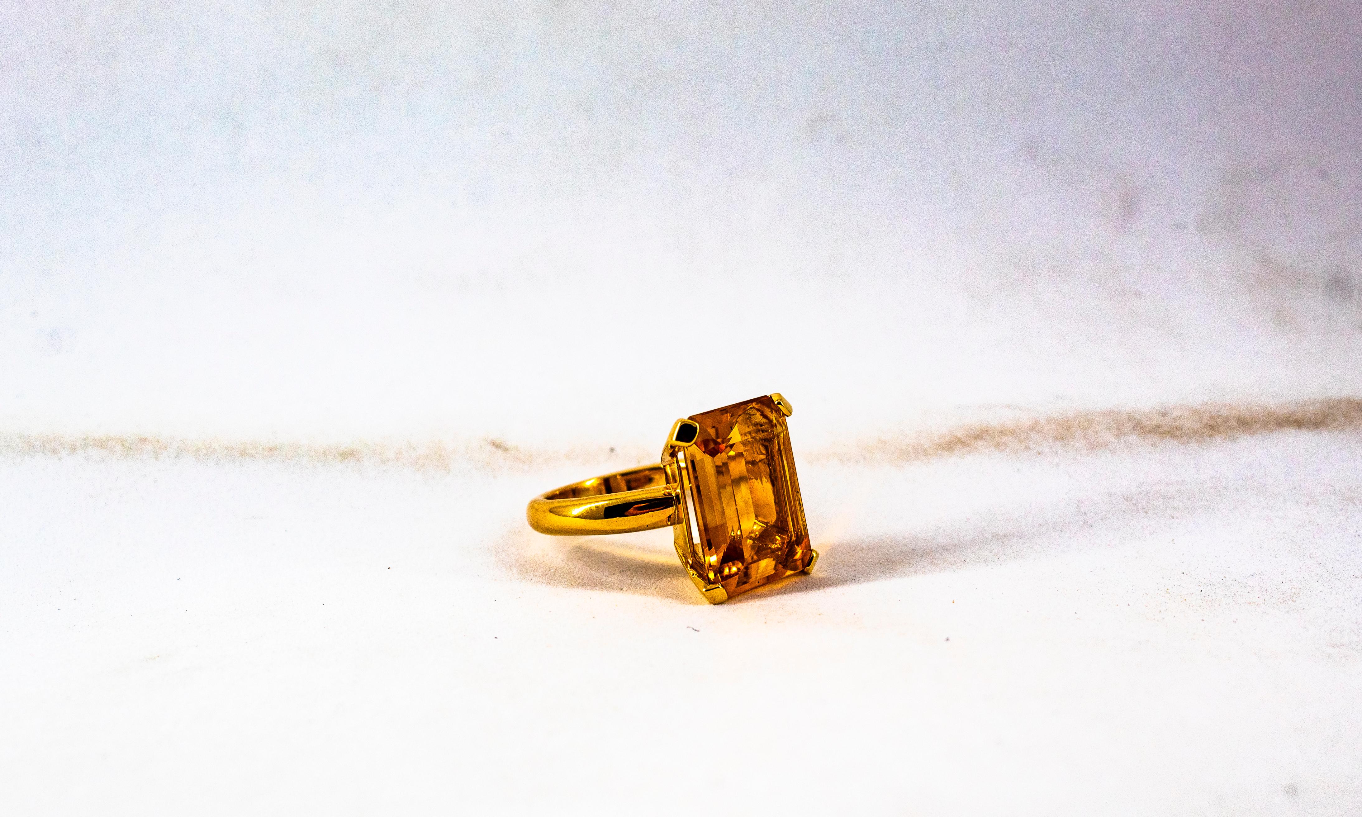 Art Deco Style 10.00 Carat Emerald Cut Citrine Yellow Gold Cocktail Ring 8