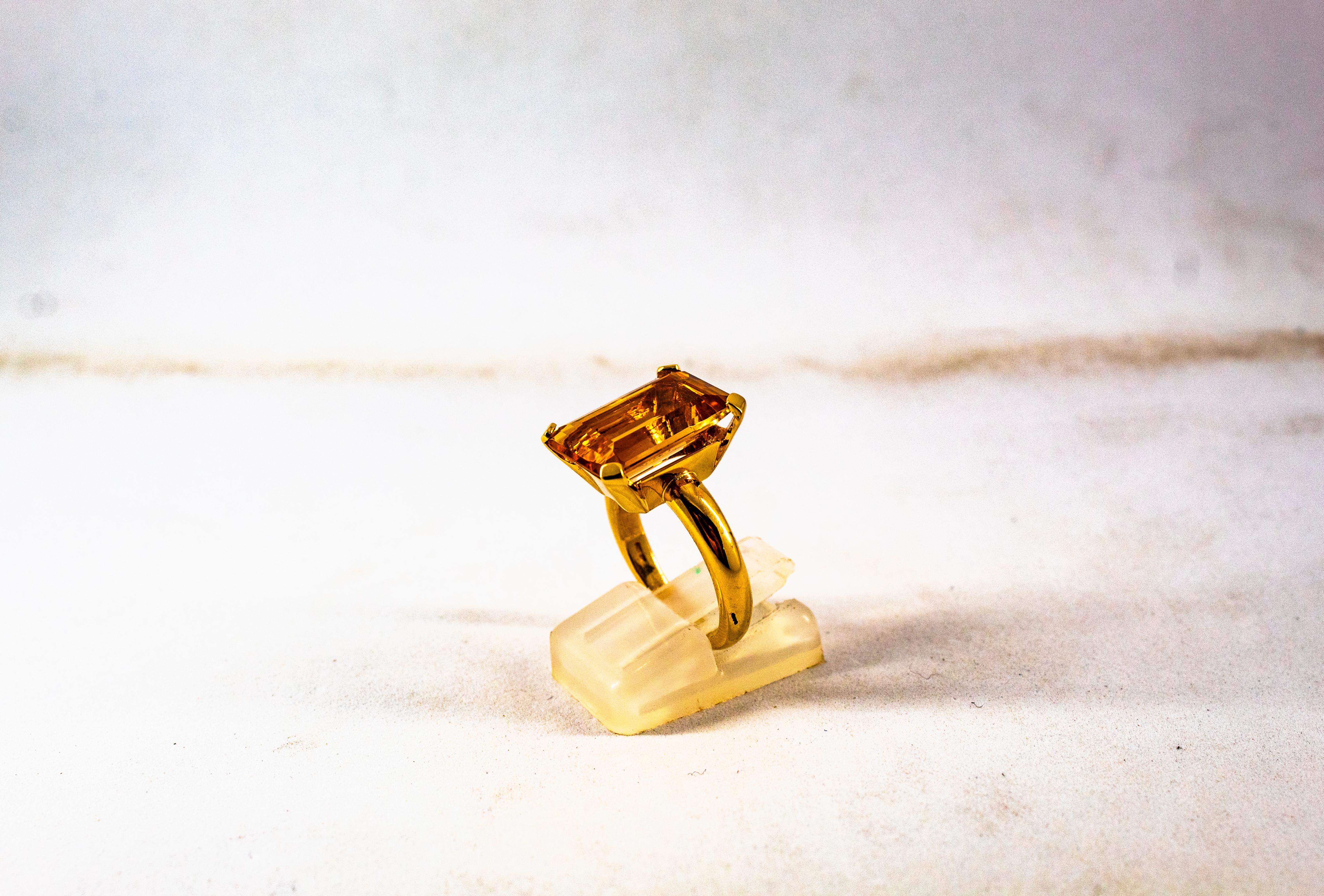 Art Deco Style 10.00 Carat Emerald Cut Citrine Yellow Gold Cocktail Ring In New Condition In Naples, IT