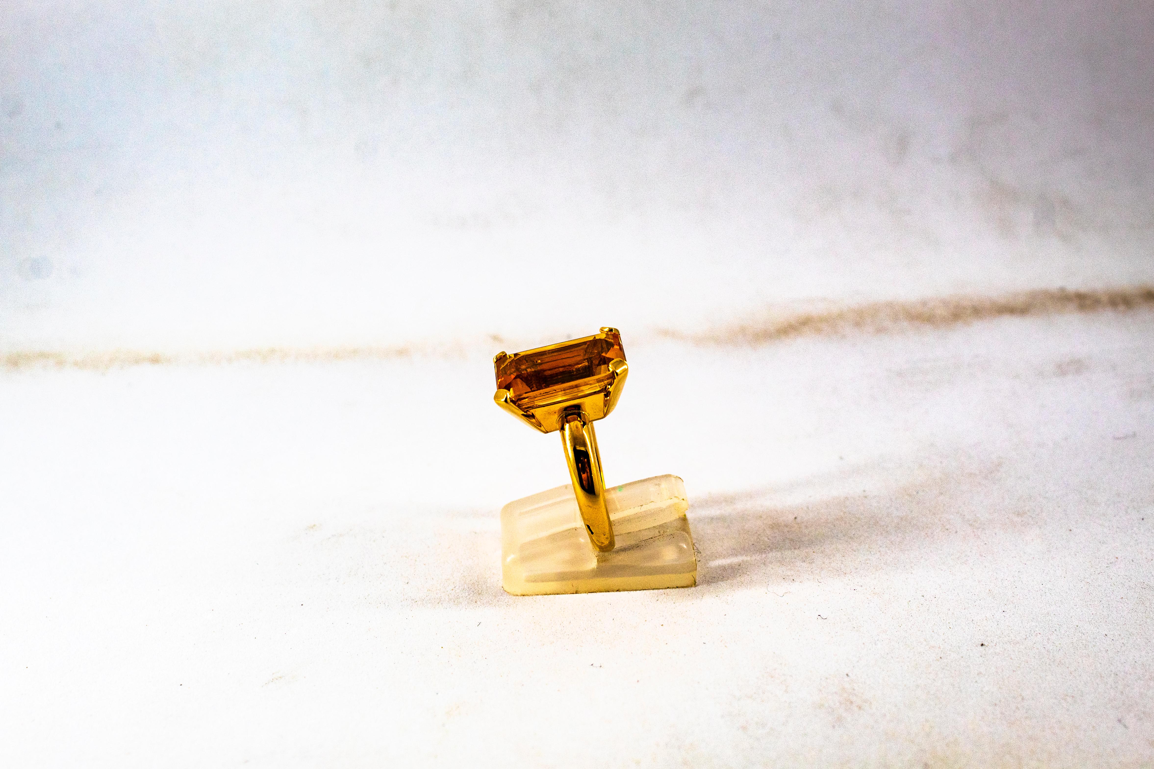 Women's or Men's Art Deco Style 10.00 Carat Emerald Cut Citrine Yellow Gold Cocktail Ring