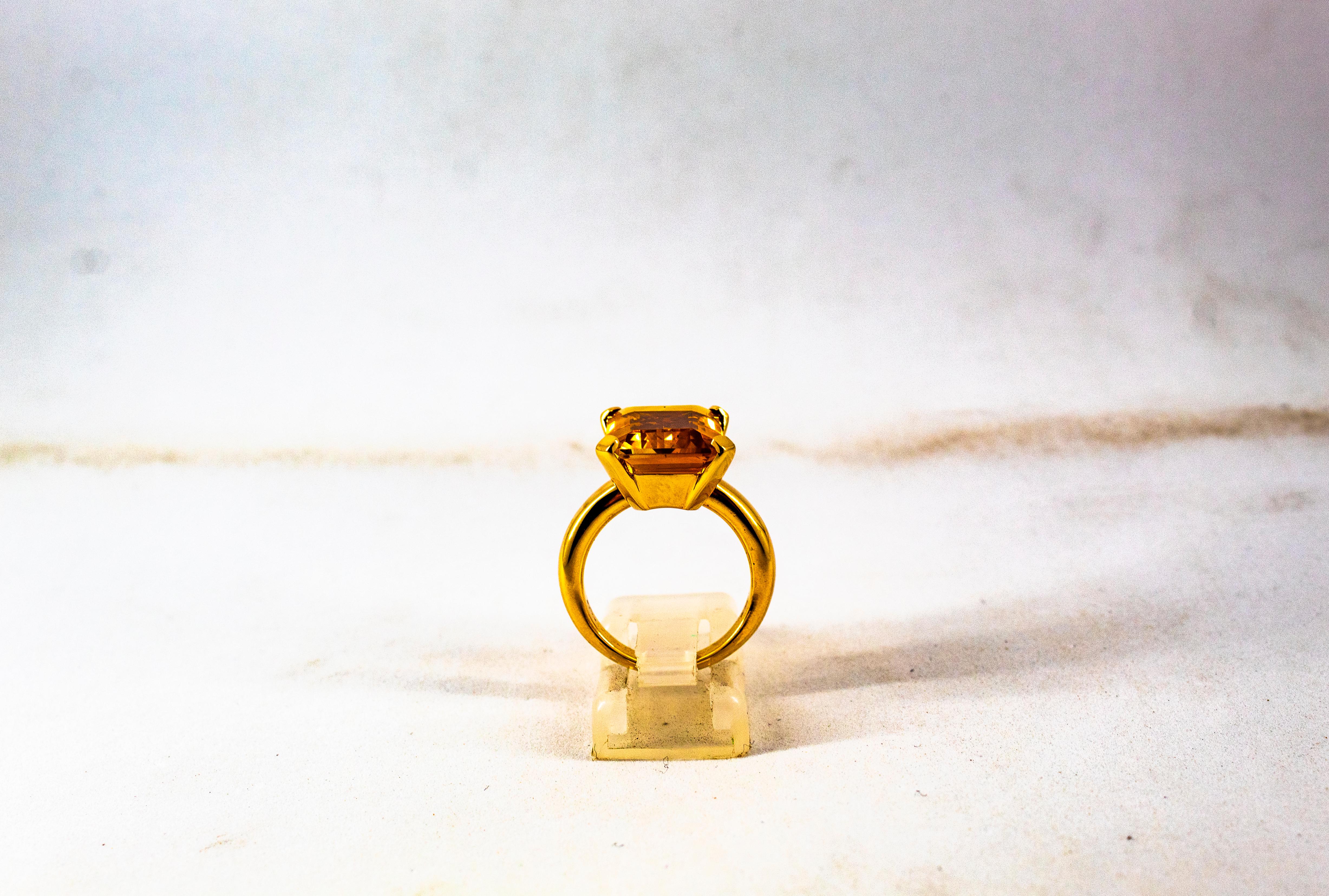 Art Deco Style 10.00 Carat Emerald Cut Citrine Yellow Gold Cocktail Ring 1