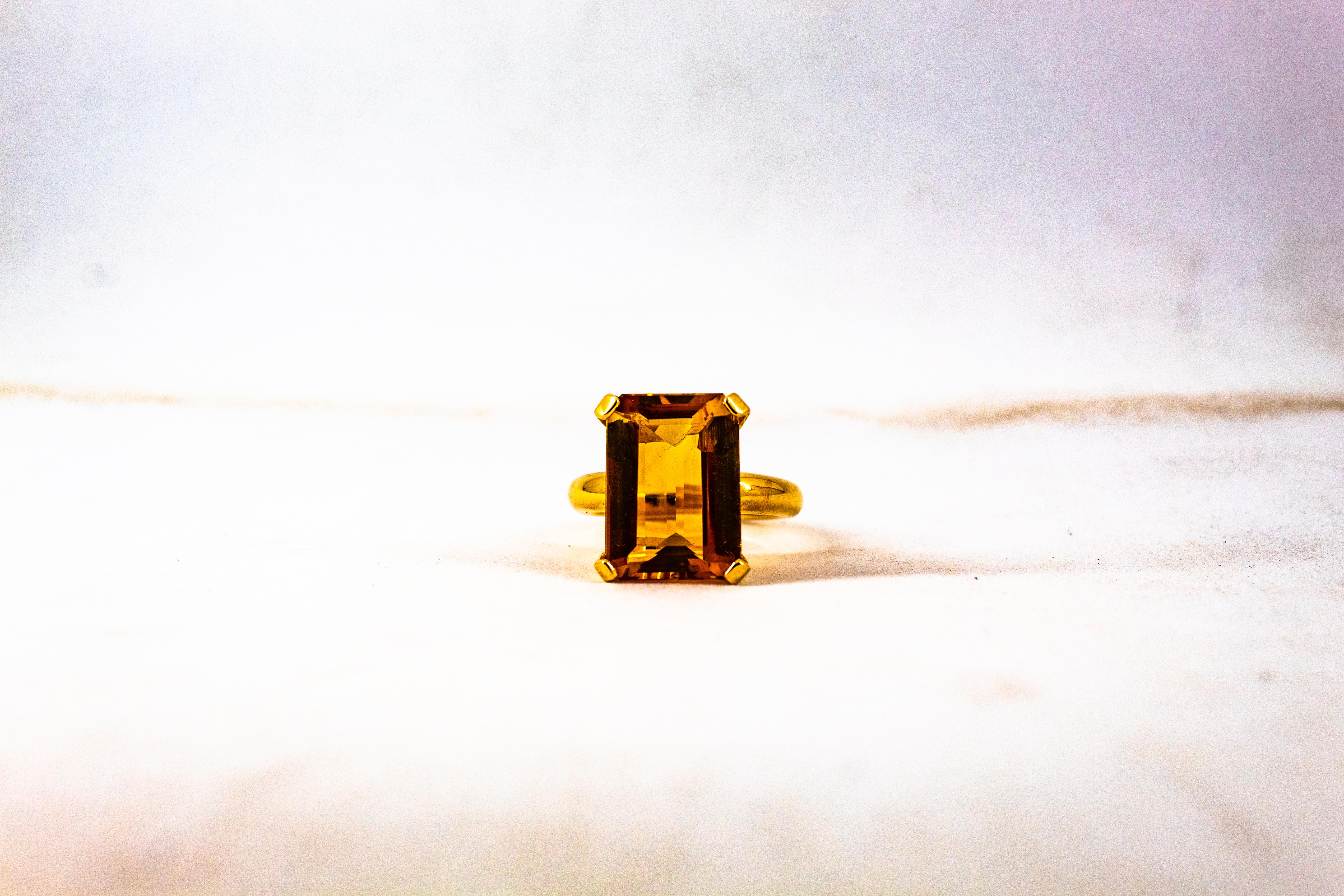 Art Deco Style 10.00 Carat Emerald Cut Citrine Yellow Gold Cocktail Ring 4