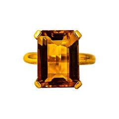 Art Deco Style 10.00 Carat Emerald Cut Citrine Yellow Gold Cocktail Ring