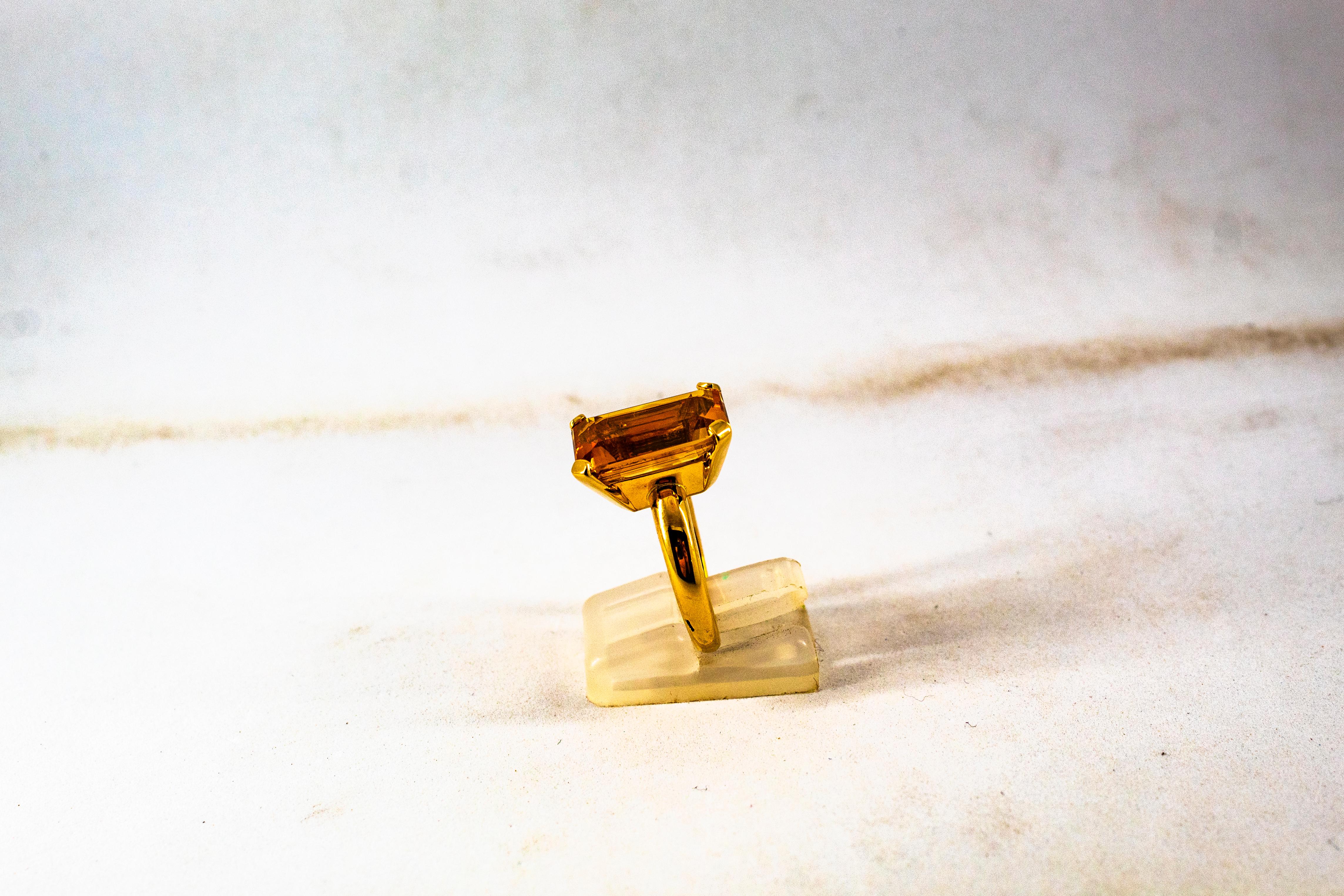 Art Deco Style 10.00 Carat Octagon Cut Citrine Yellow Gold Cocktail Ring For Sale 1