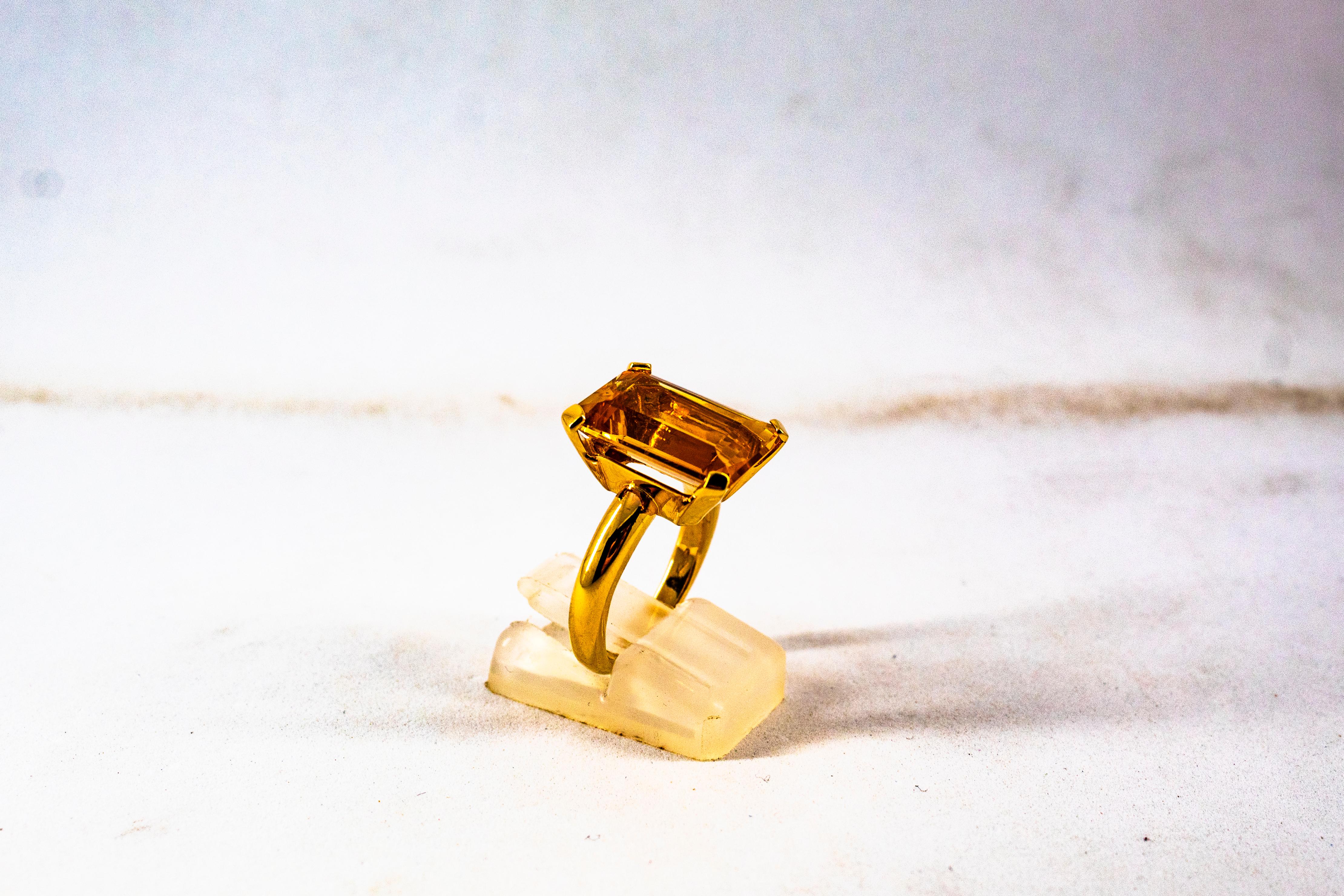 Art Deco Style 10.00 Carat Octagon Cut Citrine Yellow Gold Cocktail Ring For Sale 3