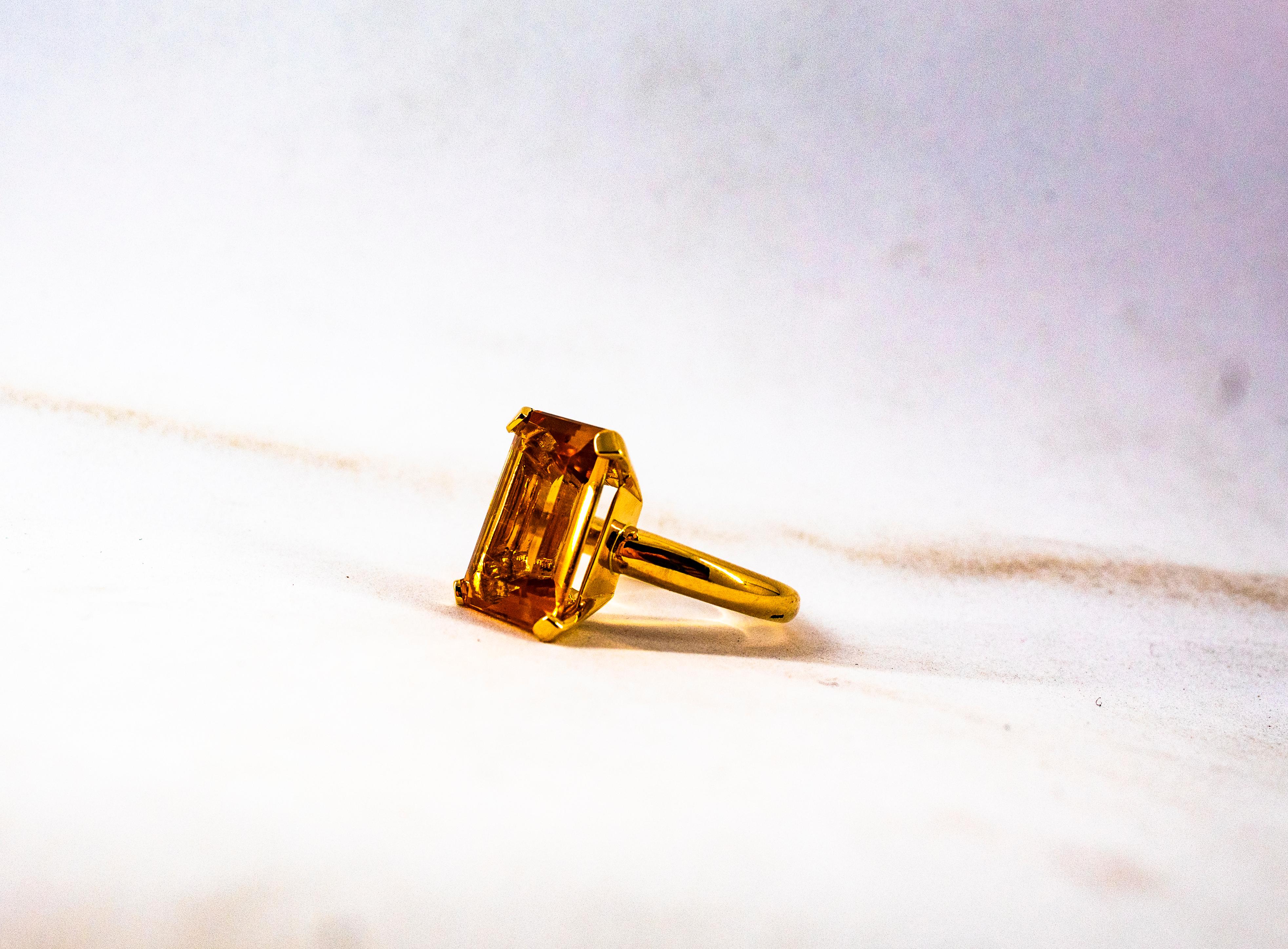 Art Deco Style 10.00 Carat Octagon Cut Citrine Yellow Gold Cocktail Ring For Sale 5